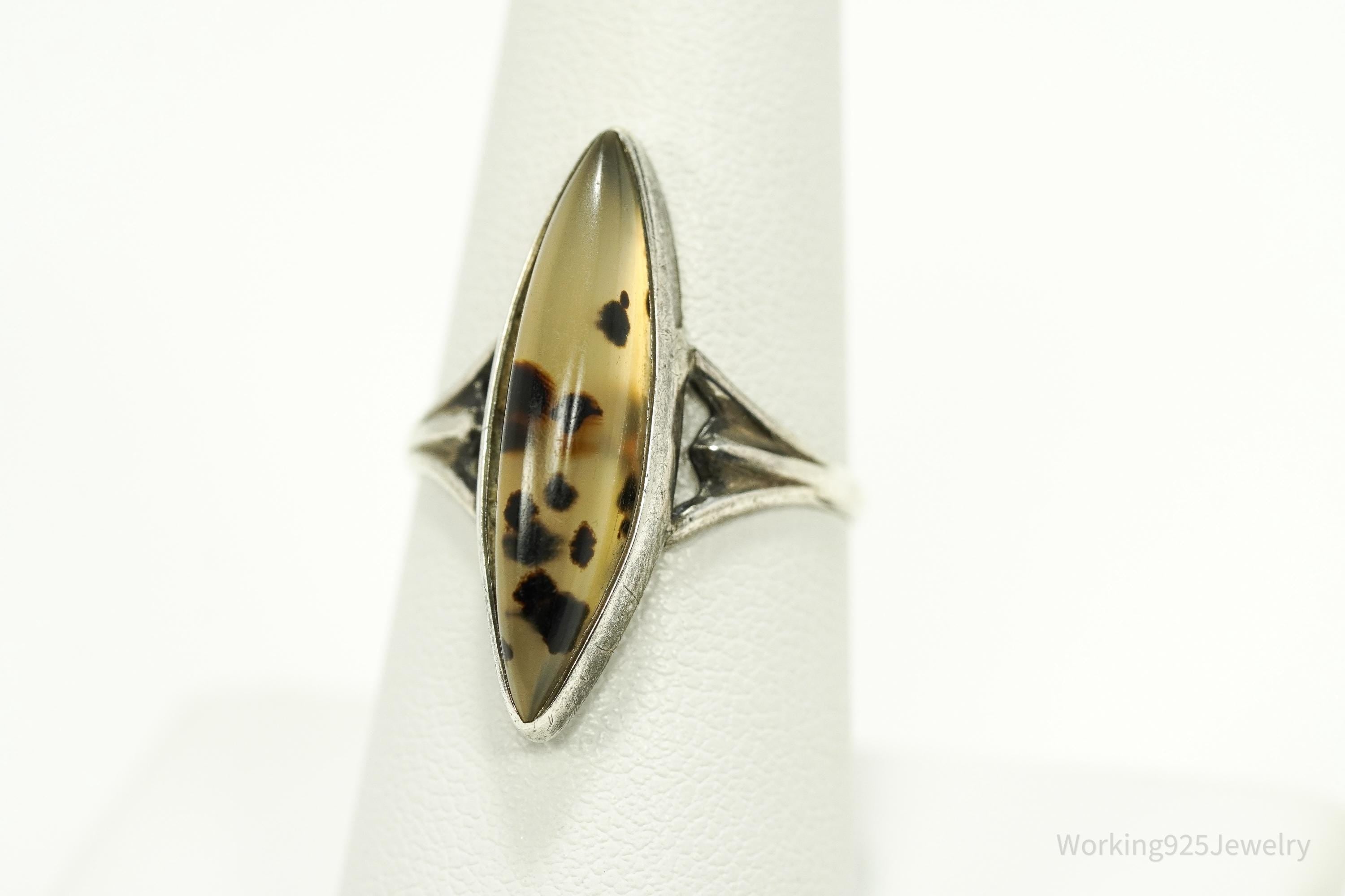 Antique Agate Silver Ring Size 7.75