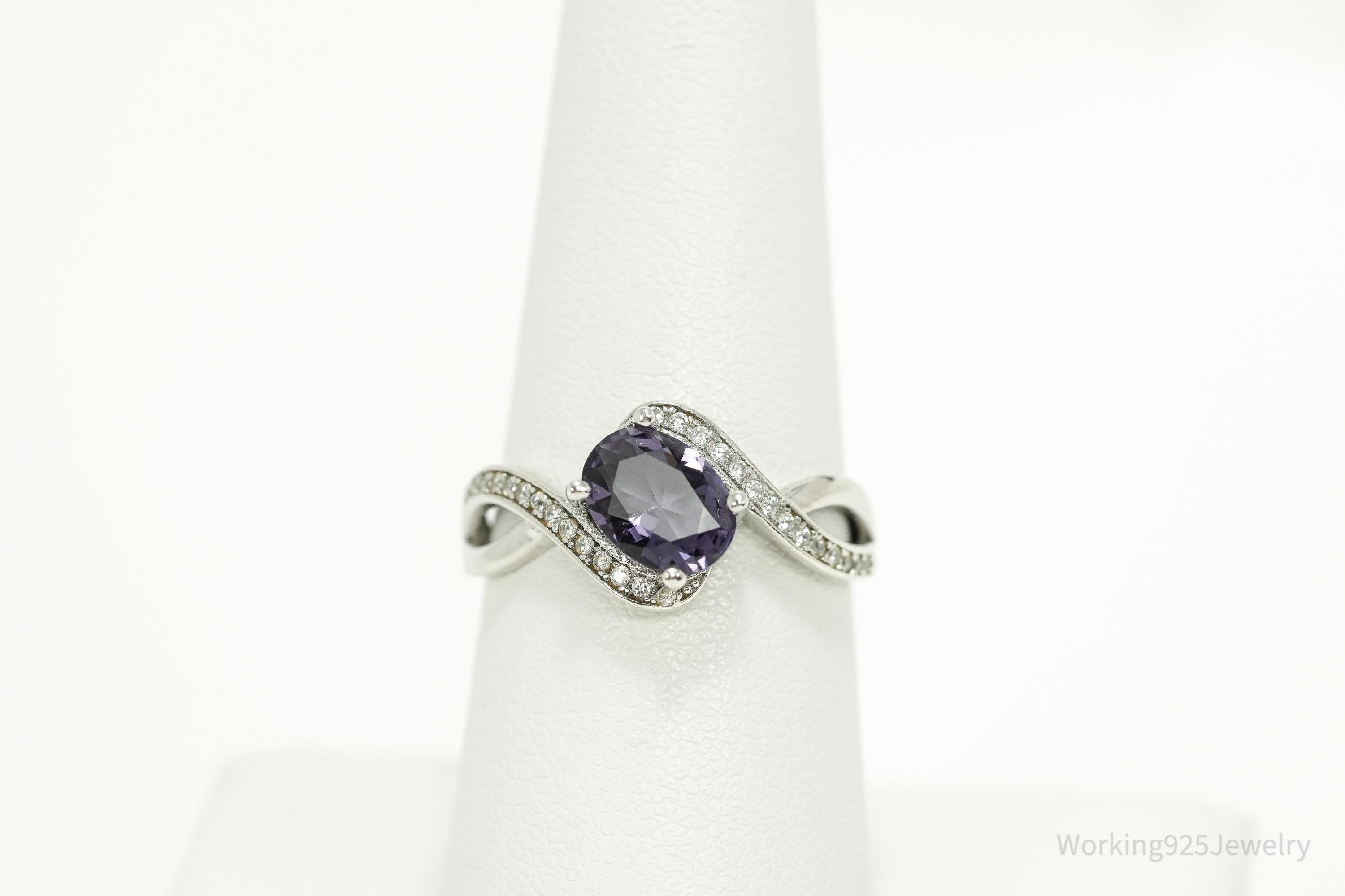 Vintage Amethyst & Cubic Zirconia Sterling Silver Ring Size 7.25