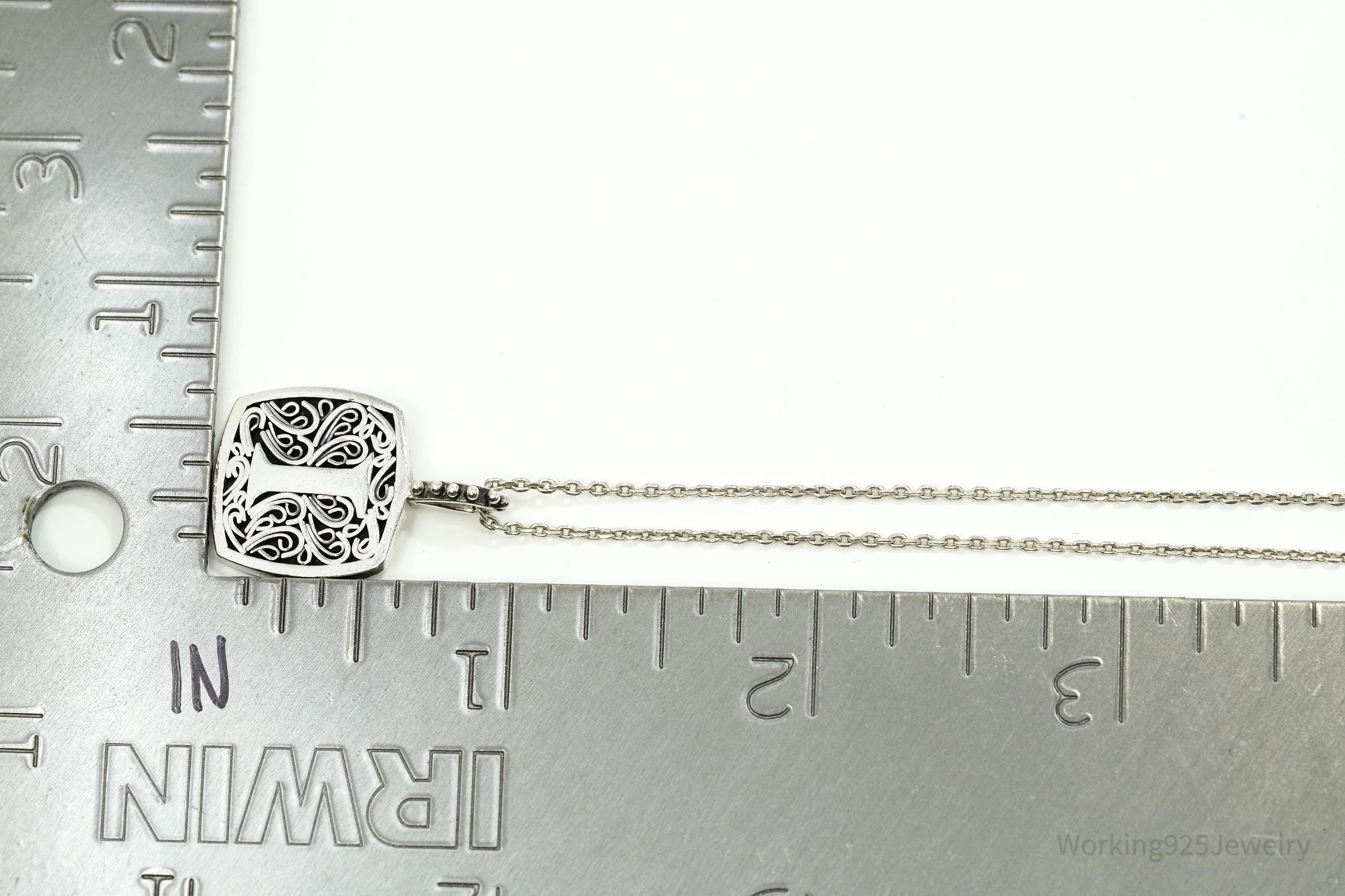 Vintage Designer Lori Bonn Initial I Pendant Sterling Silver Necklace 15"