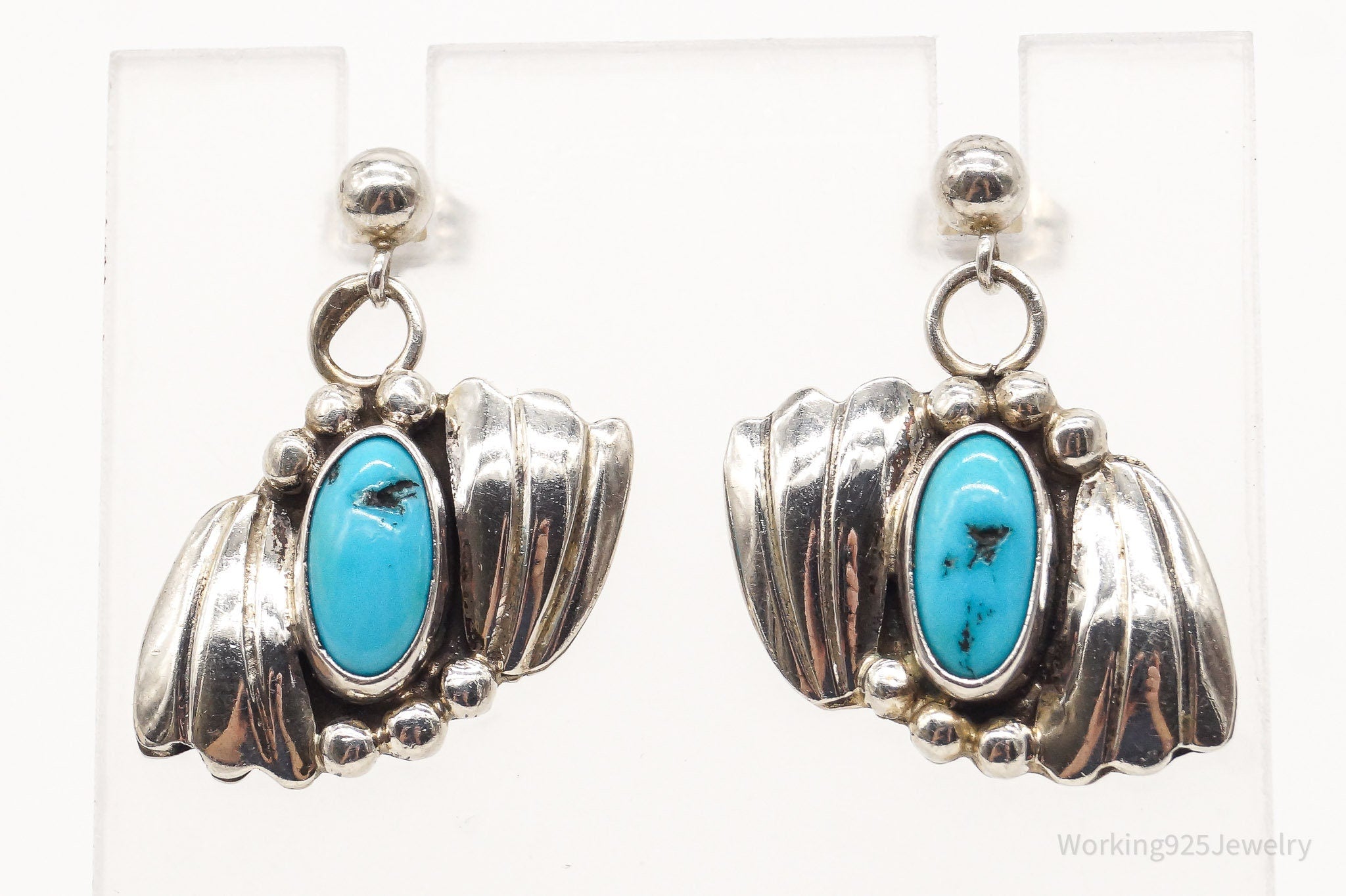 Vintage Native American Blue Turquoise Sterling Silver Earrings