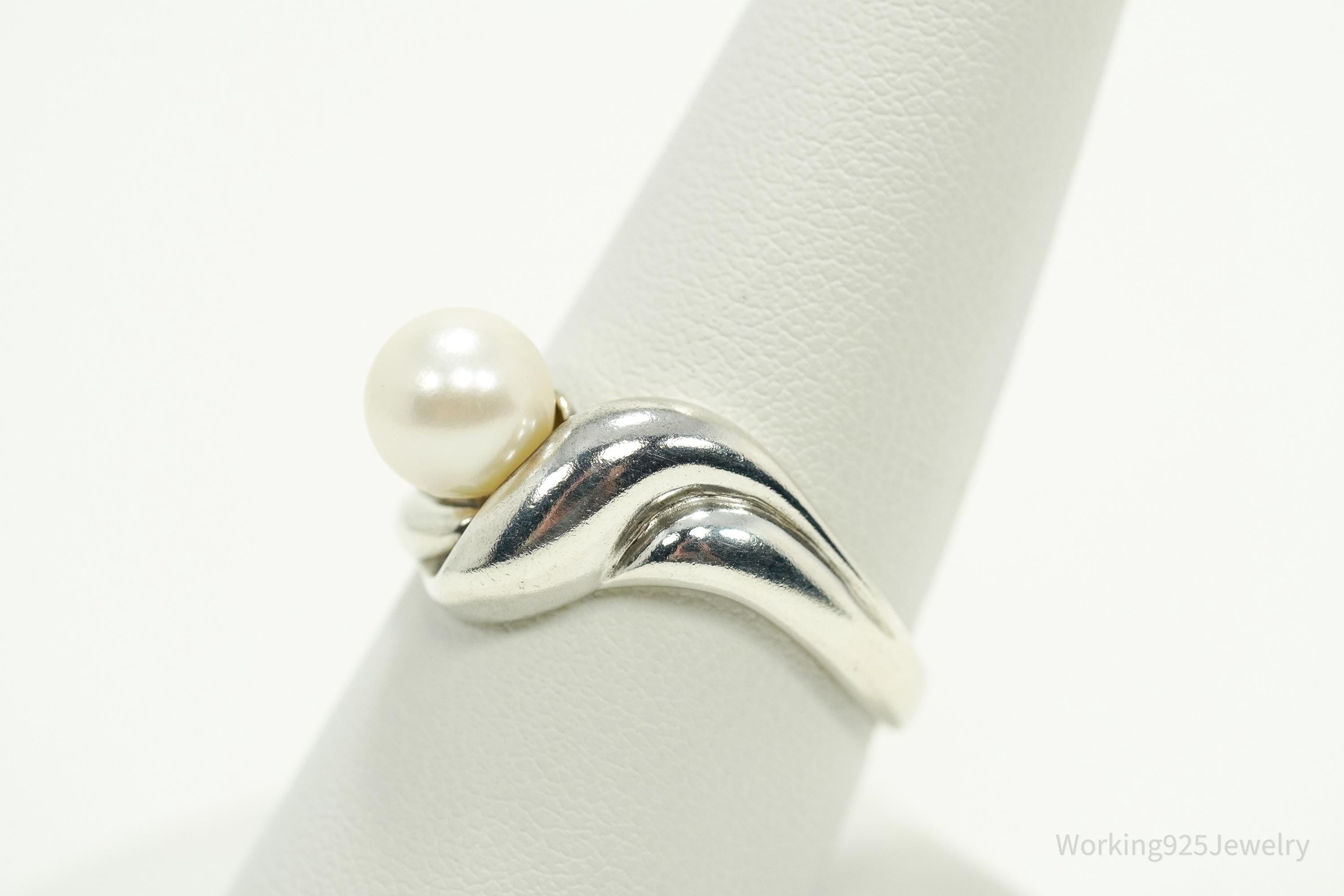 Vintage White Pearl Sterling Silver Ring - Size 9