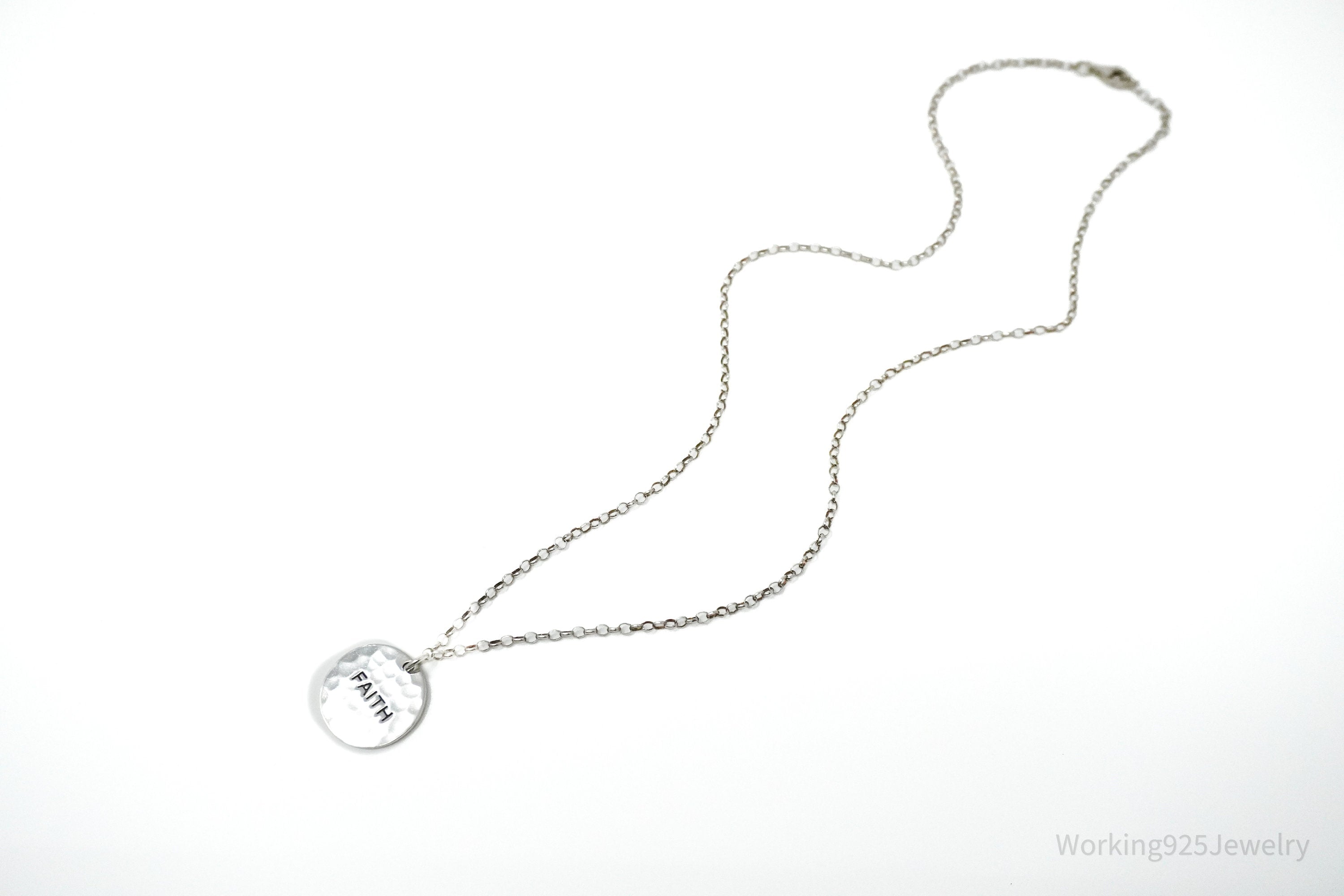 Vintage FAITH Sterling Silver Hammered Style Pendant Necklace 17"