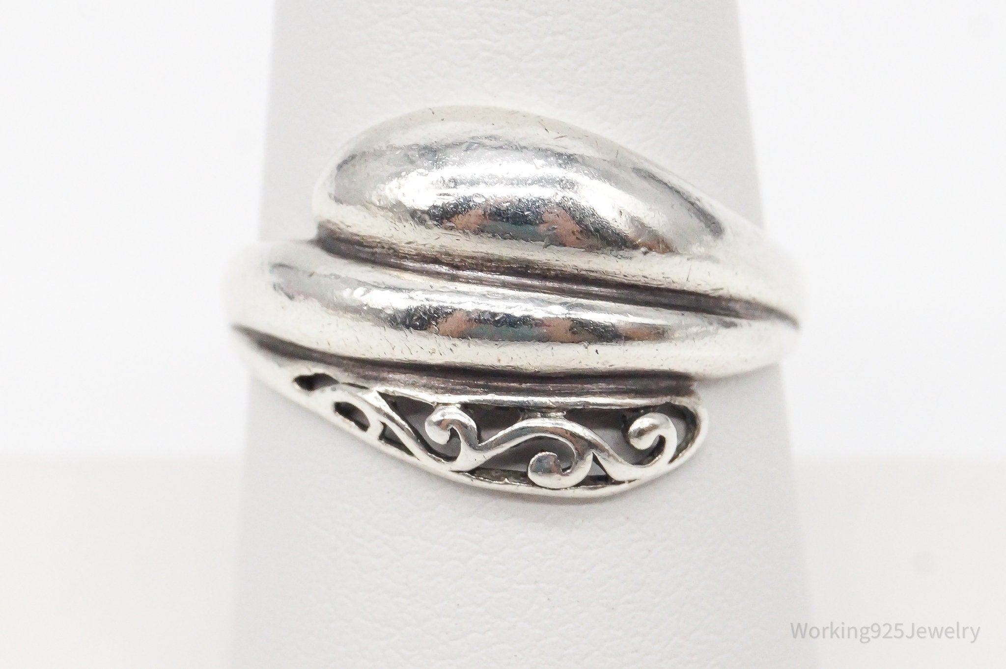 Vintage Designer Jez Art Deco Style Sterling Silver Ring - Size 7.5