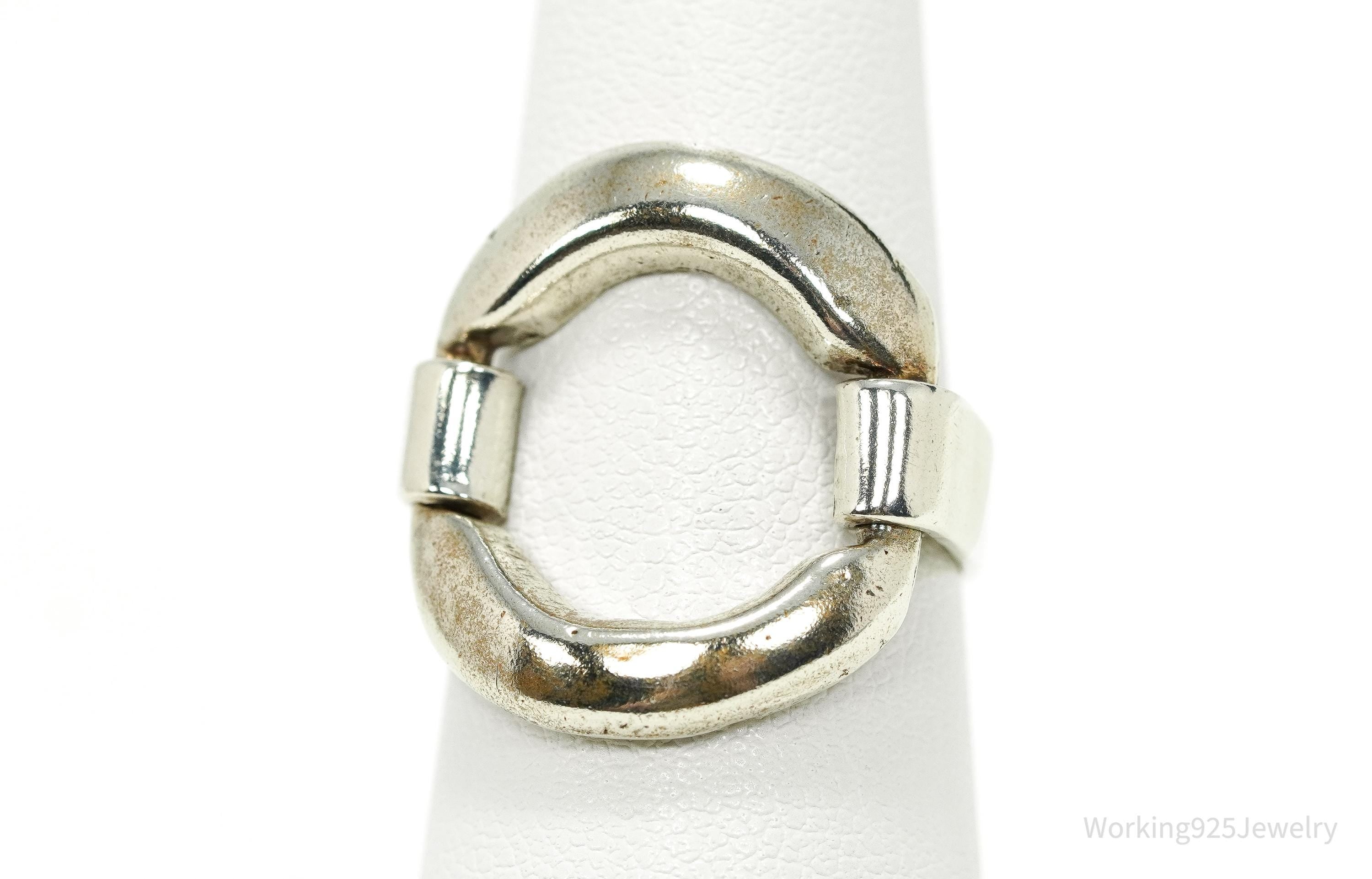 Vintage Egyptian Modernist Style Silver Ring - Size 7