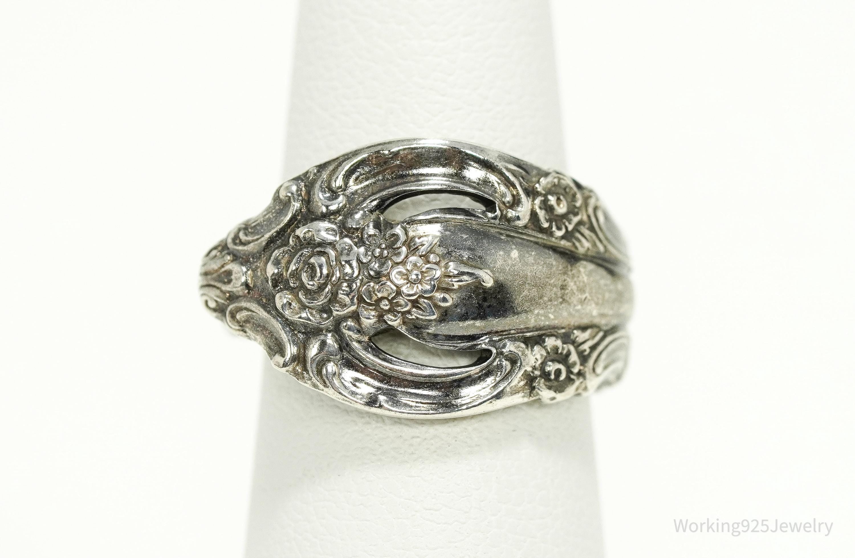 Antique Oneida "Community" Sterling Silver Floral Pattern Spoon Ring - Size 5.5