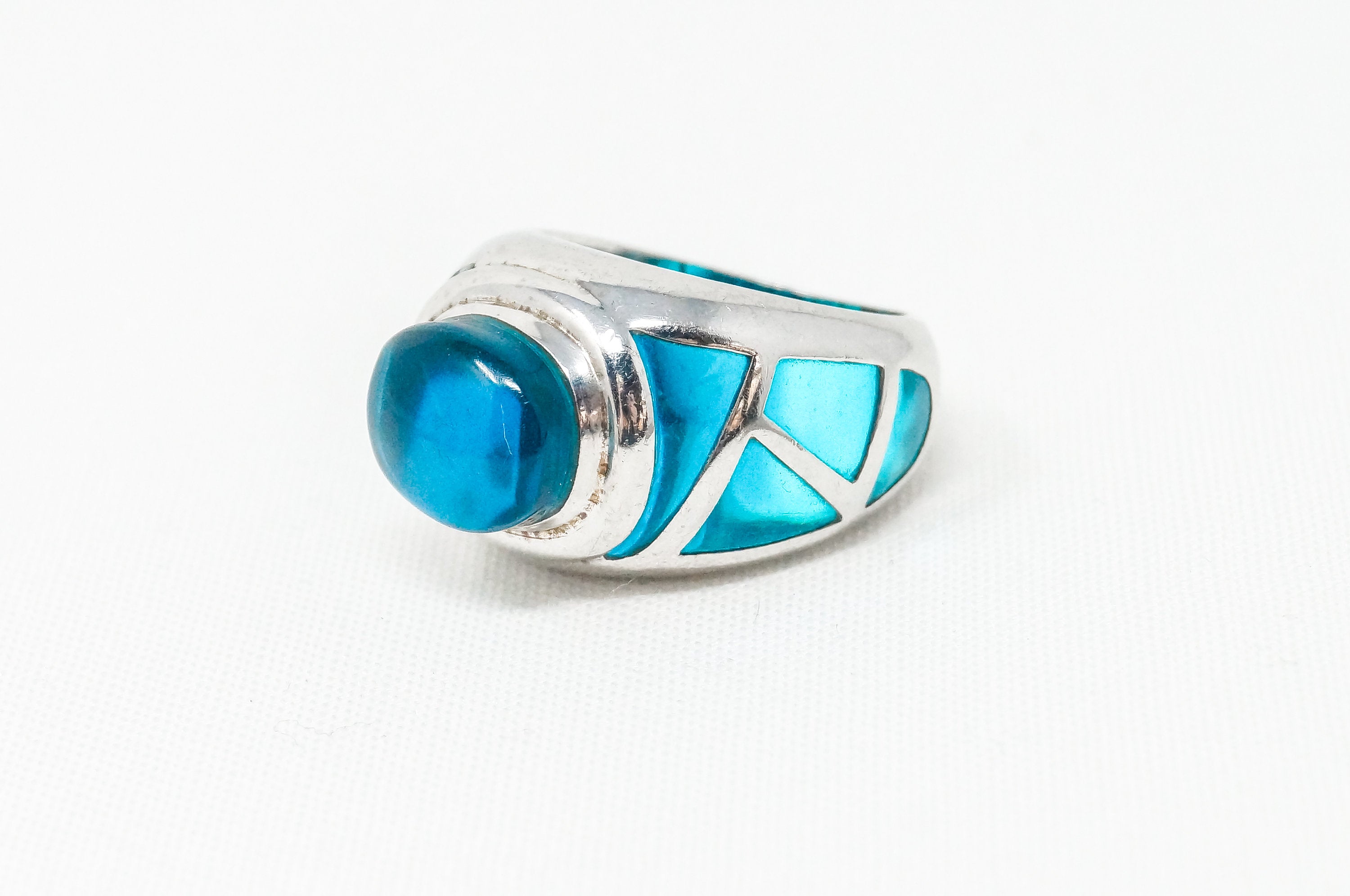 Vintage Blue Ocean Resin Sterling Silver Ring - Sz 6.5 - 785434054