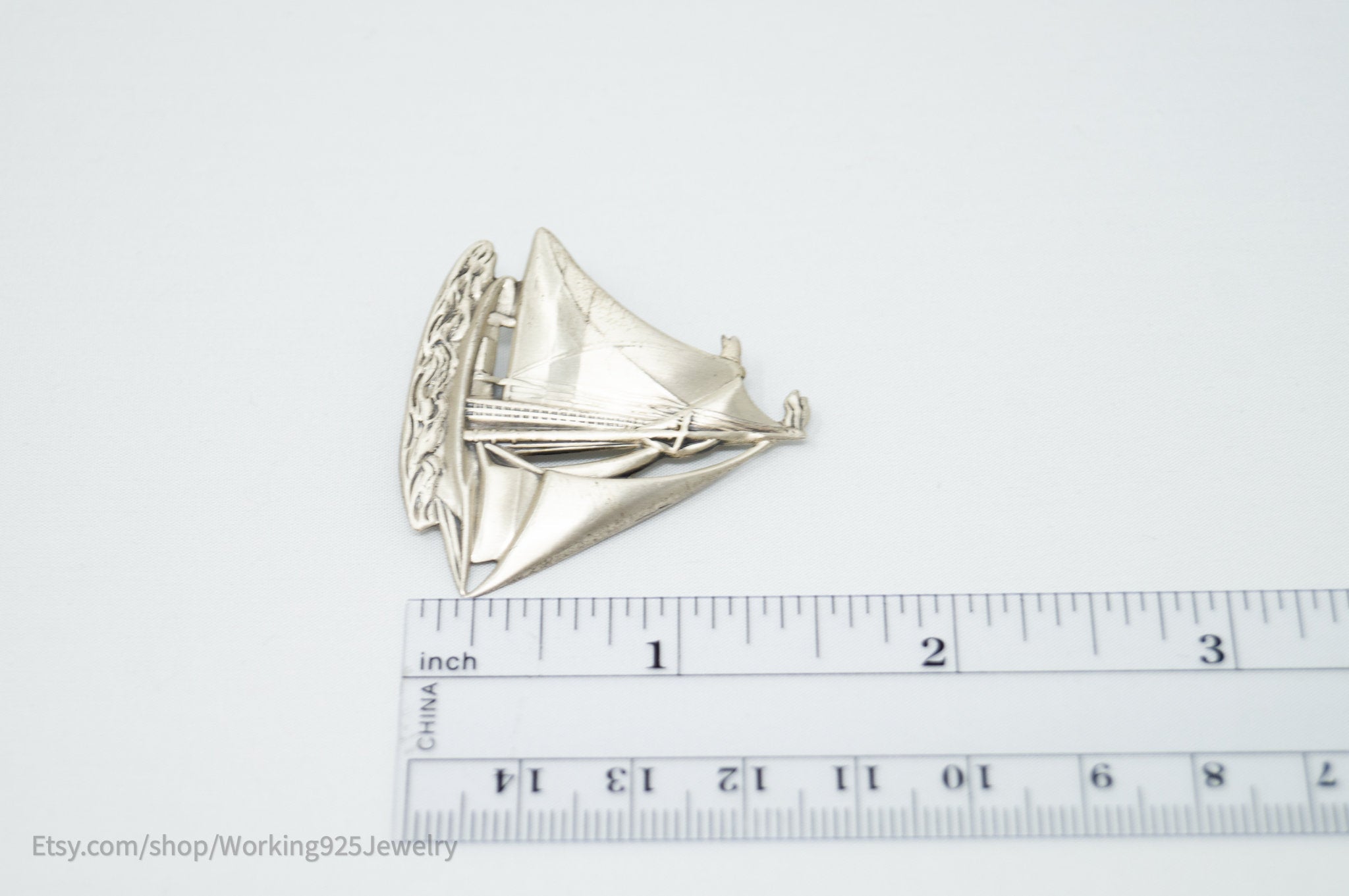 Vtg Designer Danecraft Large Sailboat Sterling Silver Pin Brooch