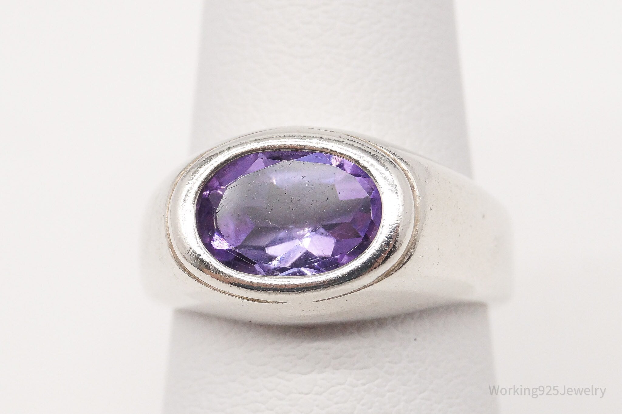 Vintage Modernist Amethyst Sterling Silver Ring - Size 6