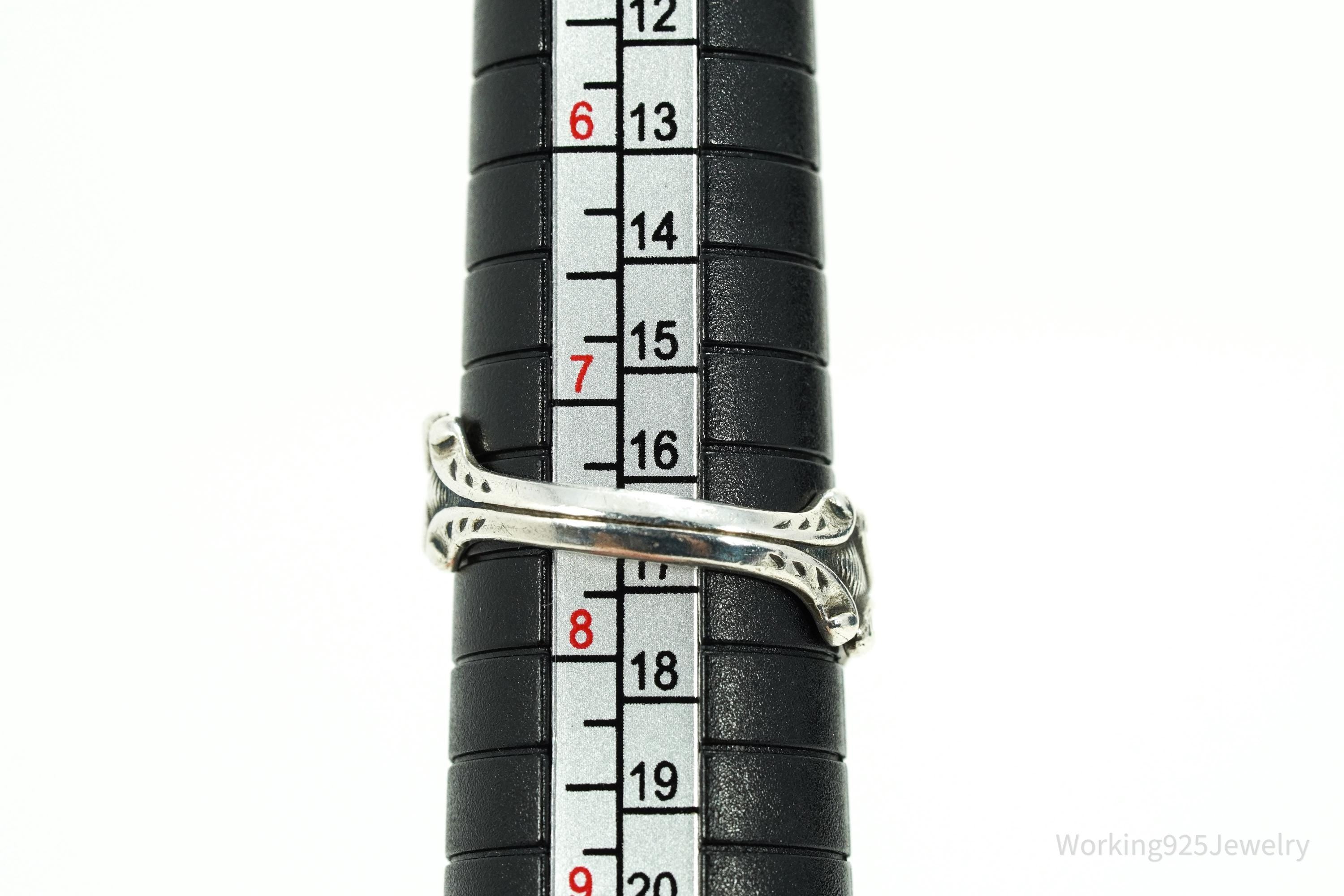 Vintage Avon Hearts & Flowers Sterling Silver Adjustable Wrap Spoon Ring - Size 7.5