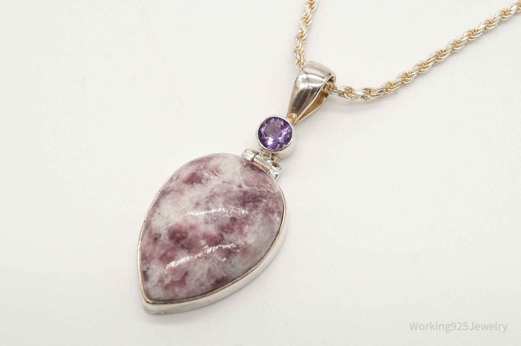 Vintage Designer TGGC Lepidolite Amethyst Sterling Silver Necklace