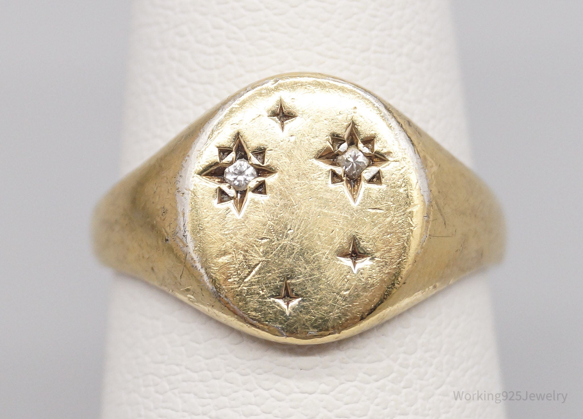 Vintage Constellation Cubic Zirconia Gold Vermeil Sterling Silver Ring - Size 6