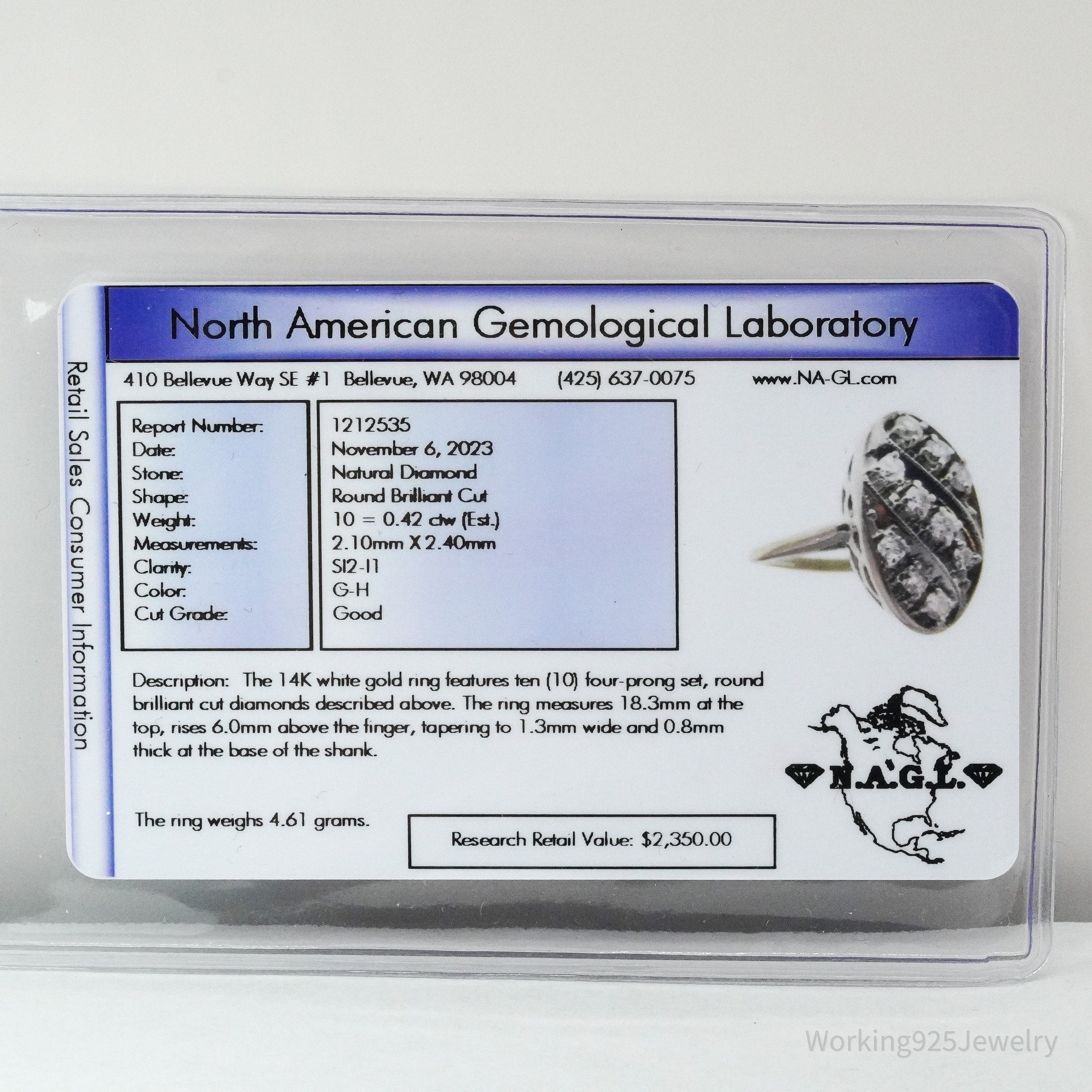 Art Deco 14K White Gold & Diamond Ring Size - 4.75