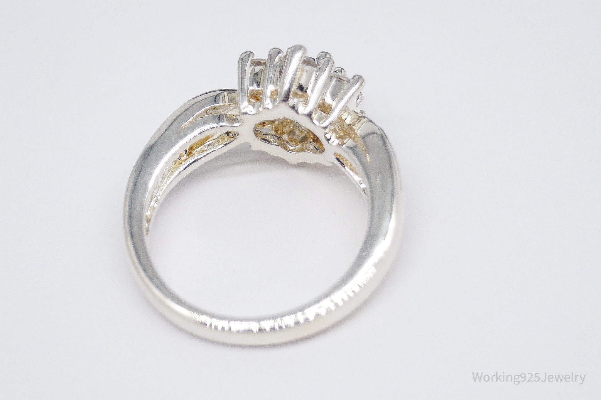 Sapphire & Cubic Zirconia Rhodium Plated Sterling Silver Ring - Size 6