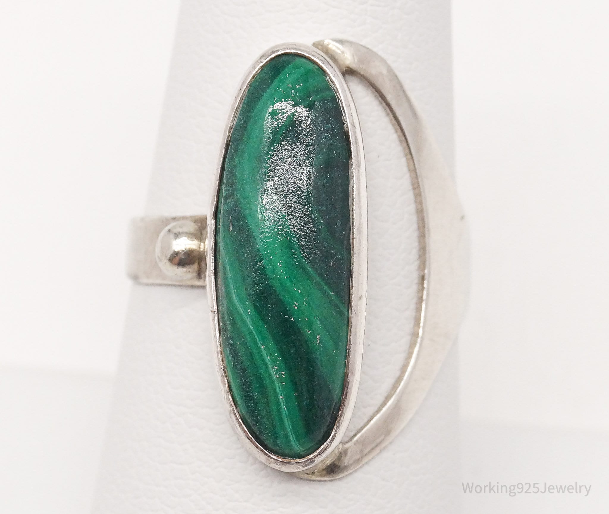 Vintage Malachite Sterling Silver Ring - Size 7.75