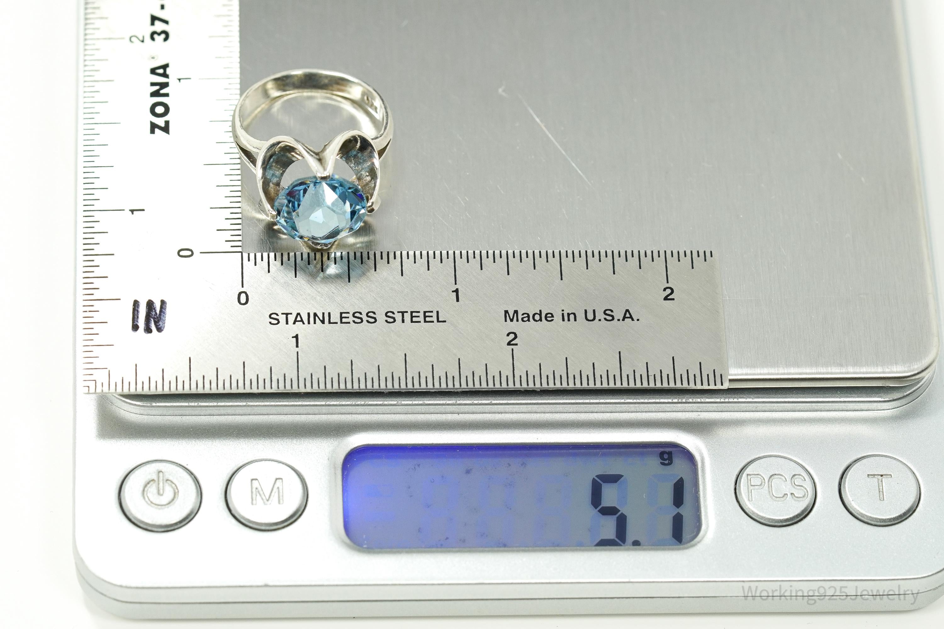 Vintage Blue Glass Stone Sterling Silver Ring - Size 6.75
