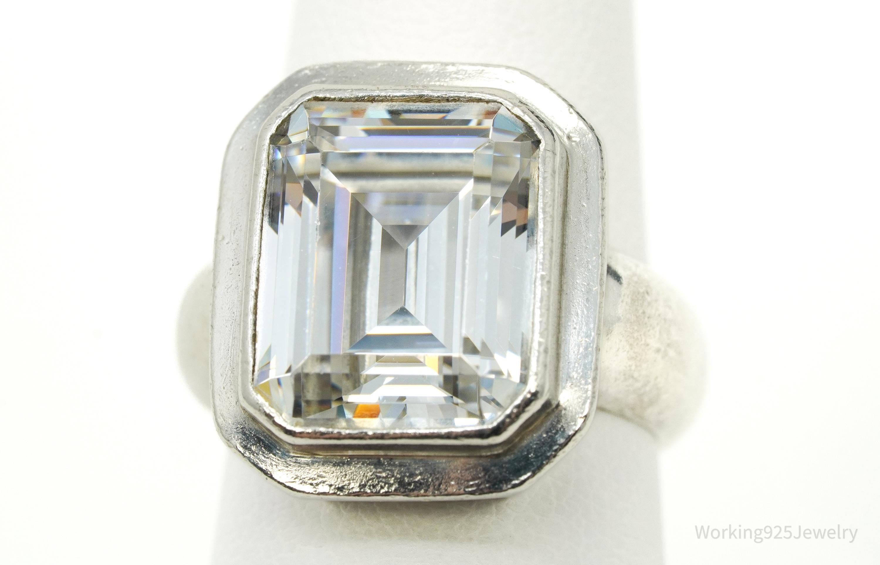 Vintage Large Diamonique DQCZ Sterling Silver Ring - Size 6