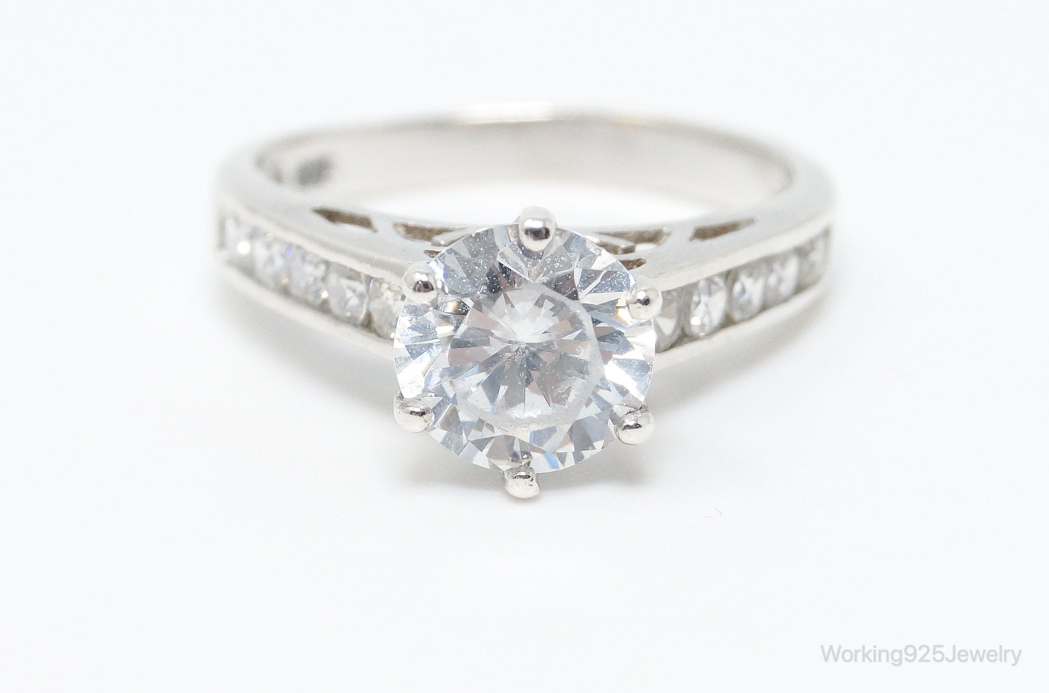 Vintage Art Deco Style Cubic Zirconia Sterling Silver Ring - Size 8