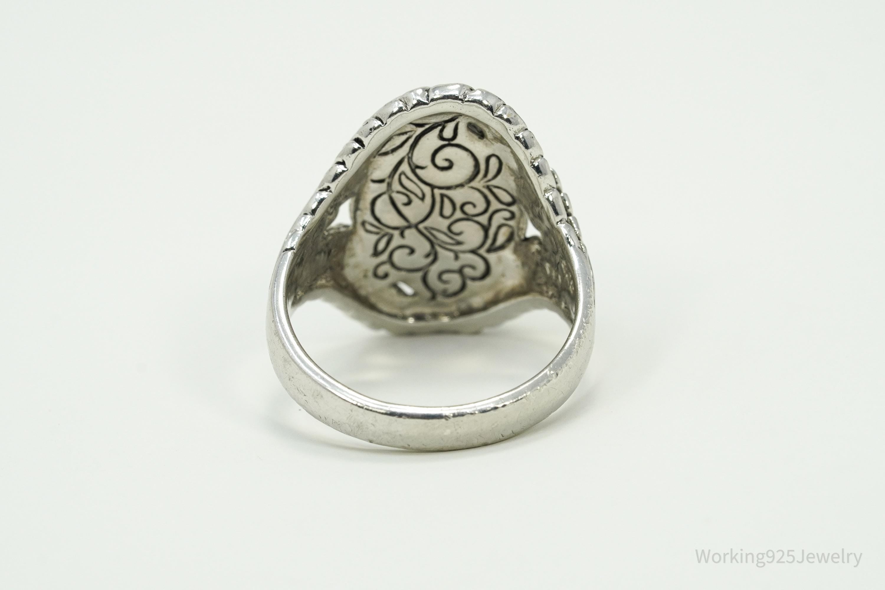 Designer BBJ Turquoise Wrapped Feathers Leaves Design Sterling Silver Ring - Size 12