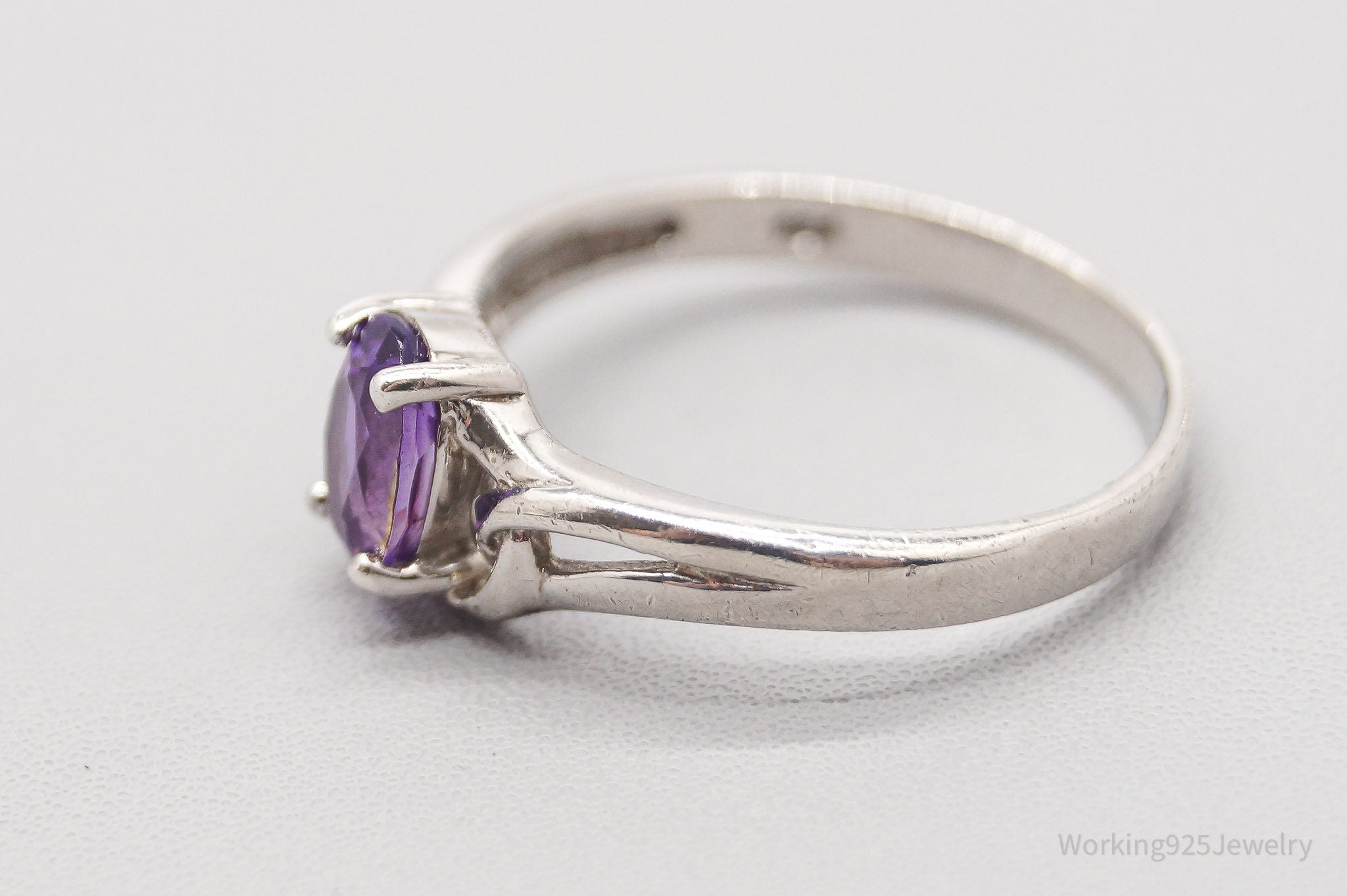 Vintage Amethyst Cubic Zirconia Sterling Silver Ring - Size 7