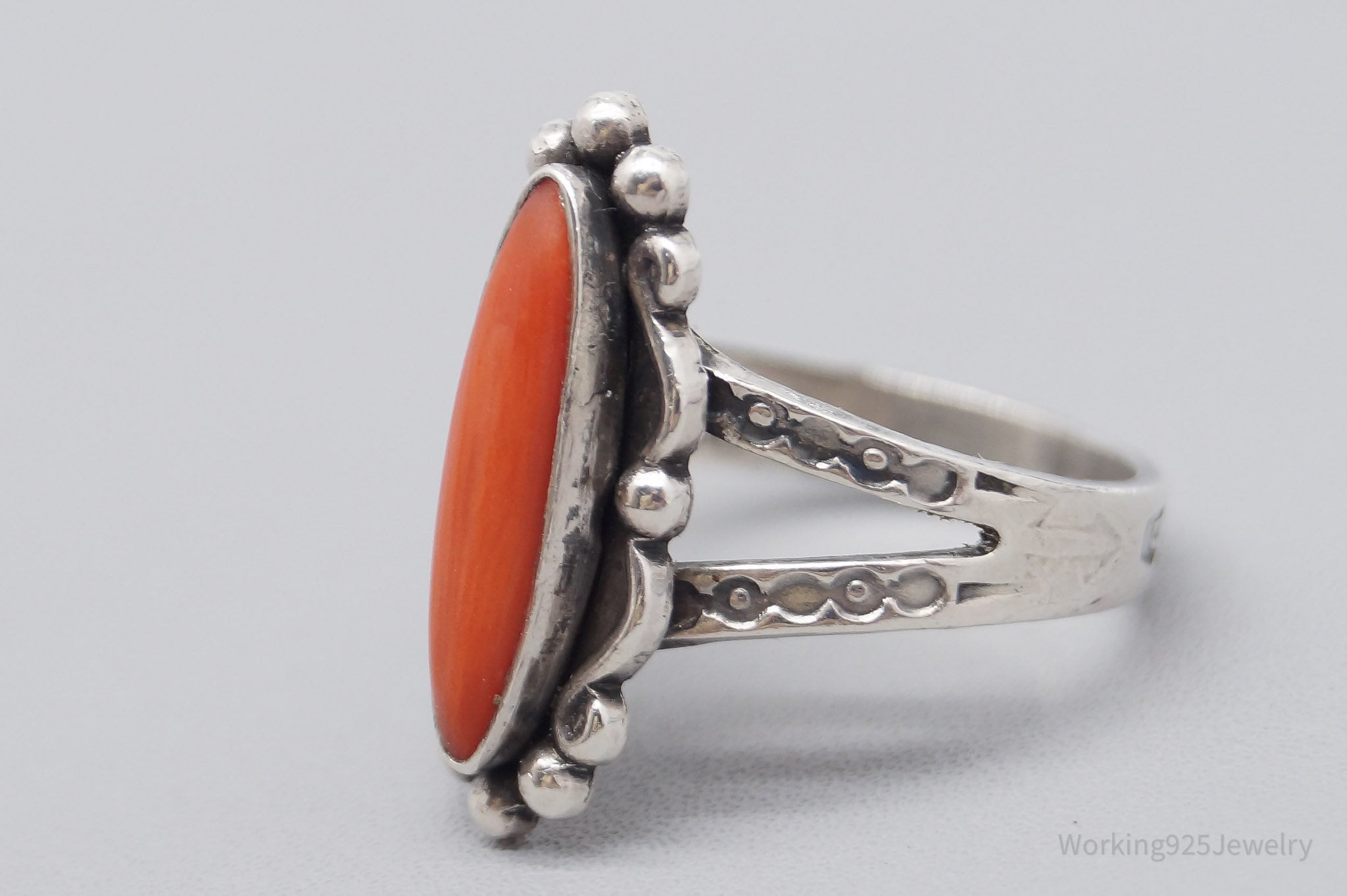 VTG Southwestern Shop Shube's MFG Inc Coral Sterling Silver Ring - Size 6.25