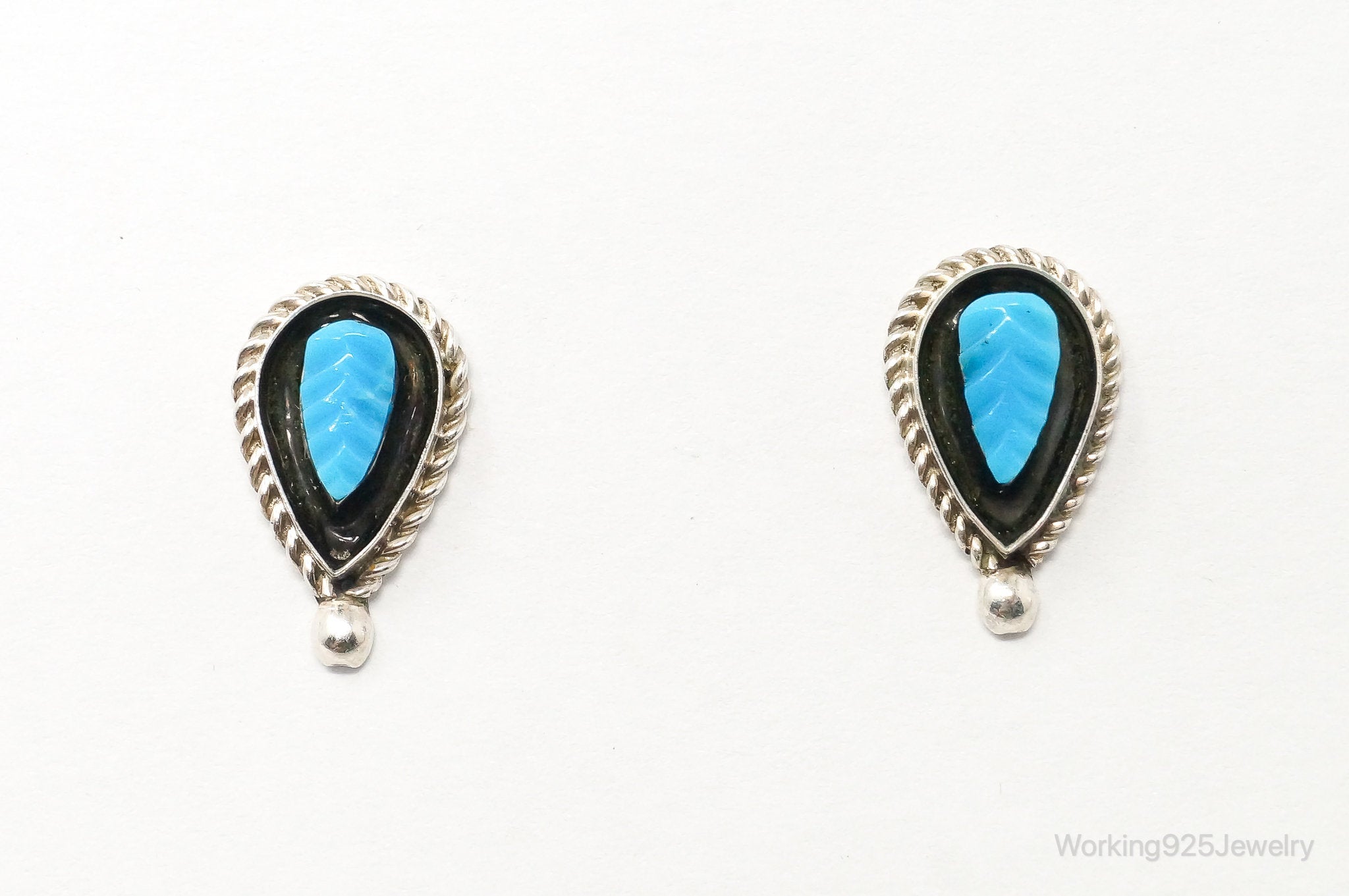 Vintage Native American Turquoise Sterling Silver Shadow Earrings