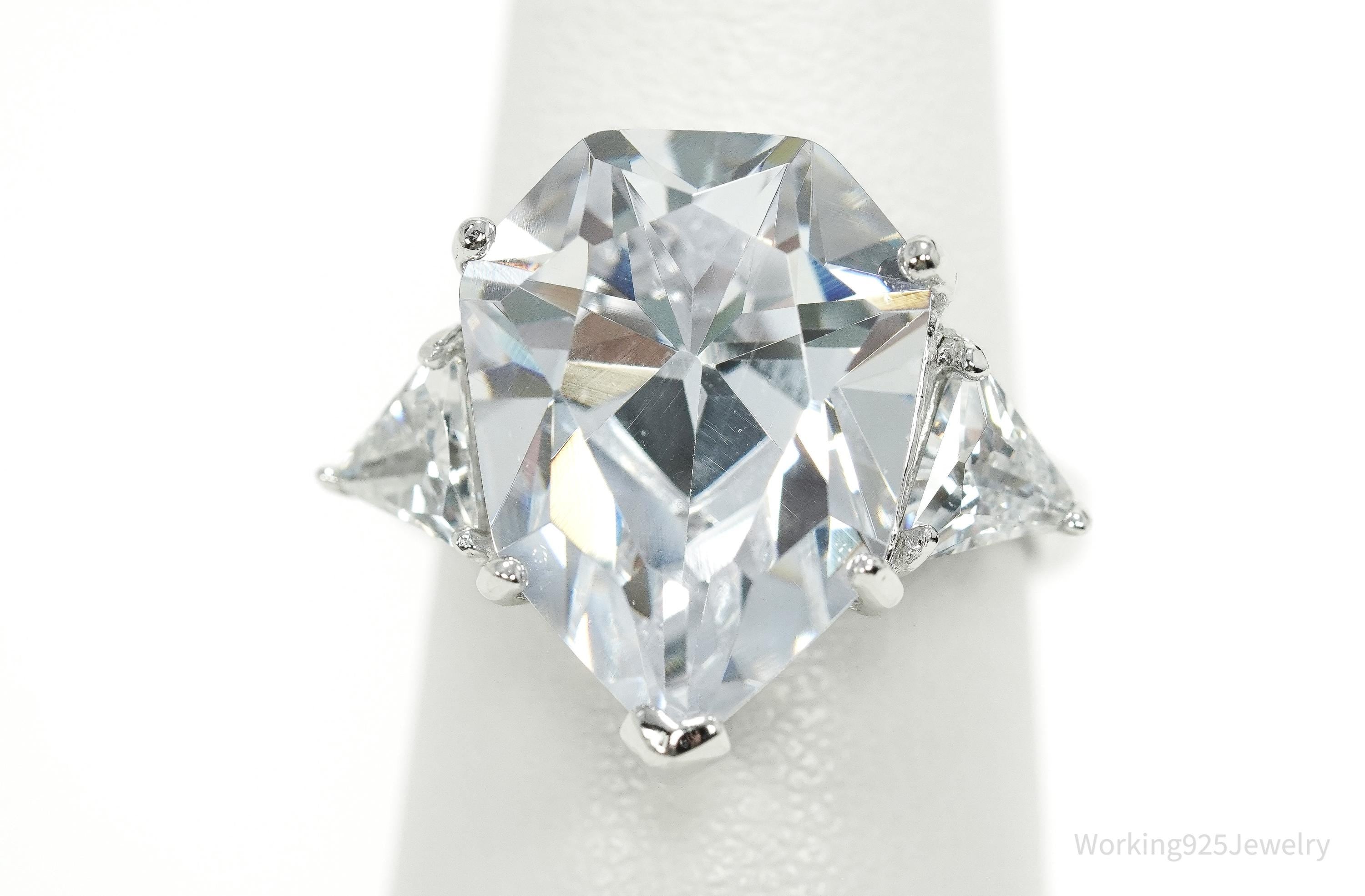 Designer PJM Large Cubic Zirconia Sterling Silver Ring - Size 6