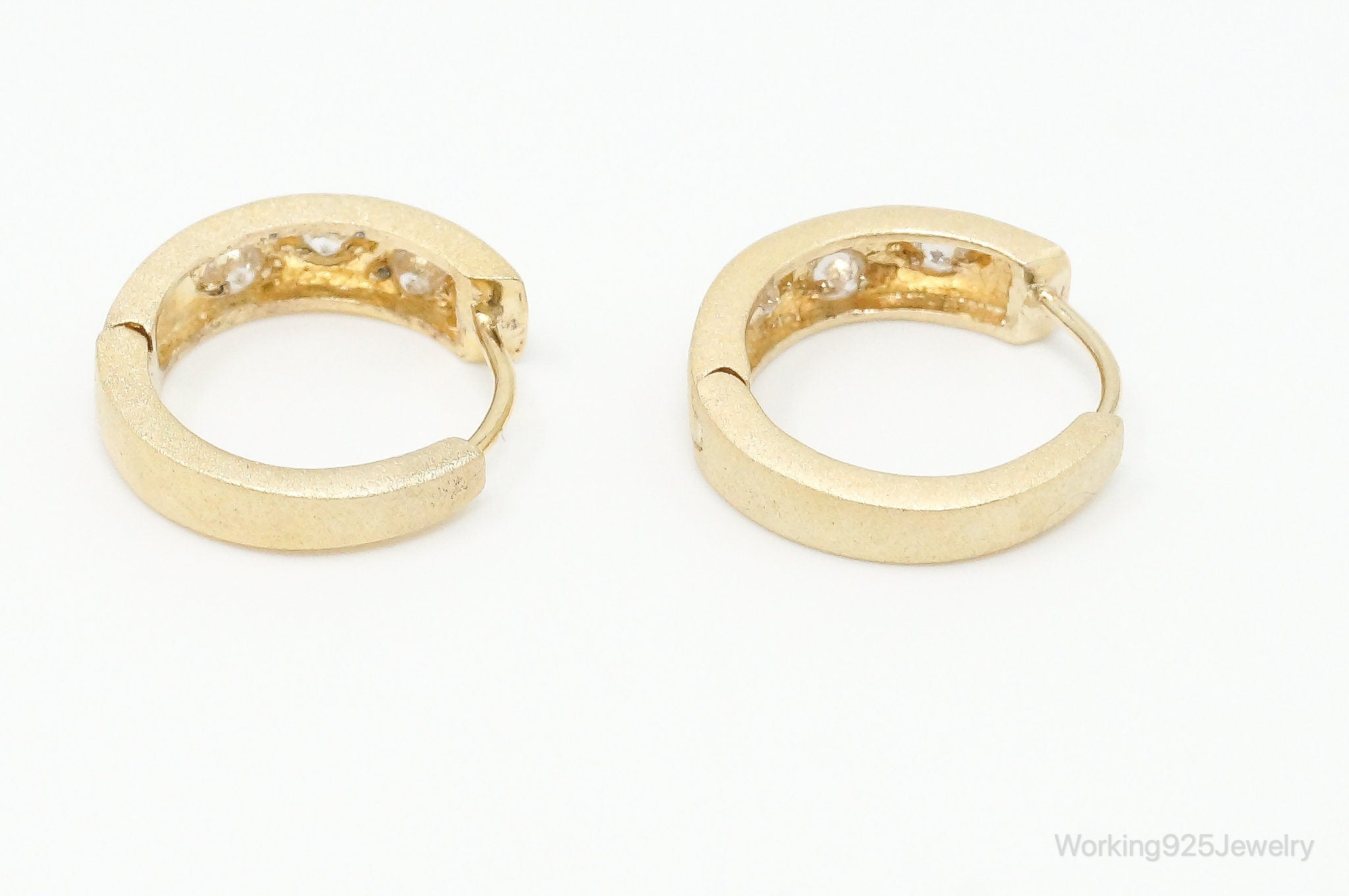 Designer ATI Cubic Zirconia Gold Vermeil Sterling Silver Mini Hoop Earrings