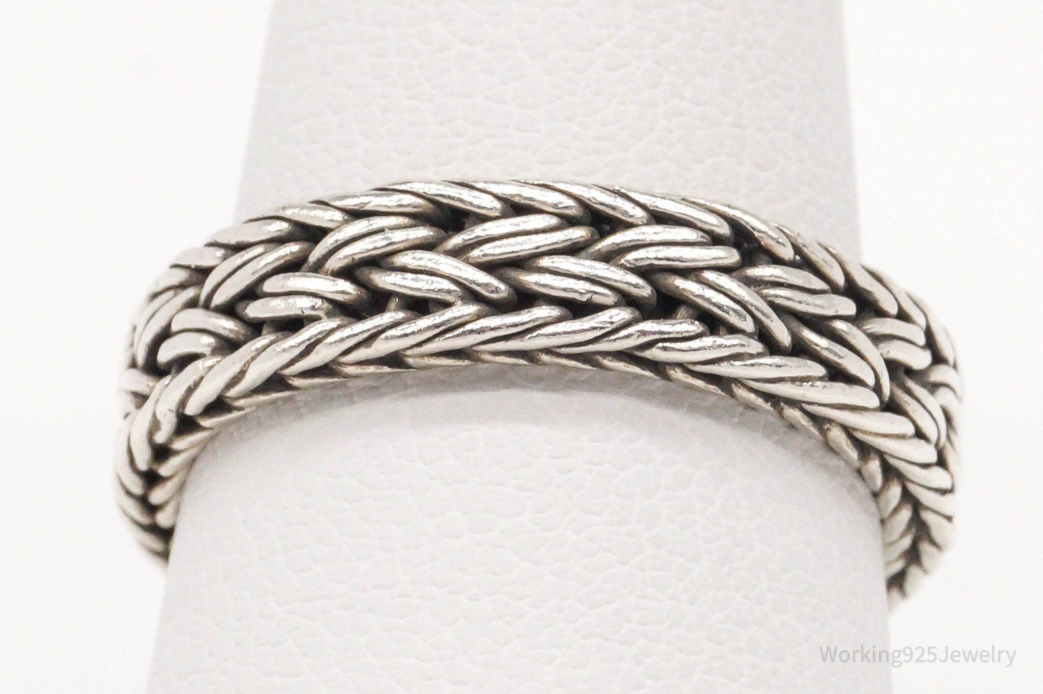 Vintage Weave Braid Rope Silver Band Ring - Size 8