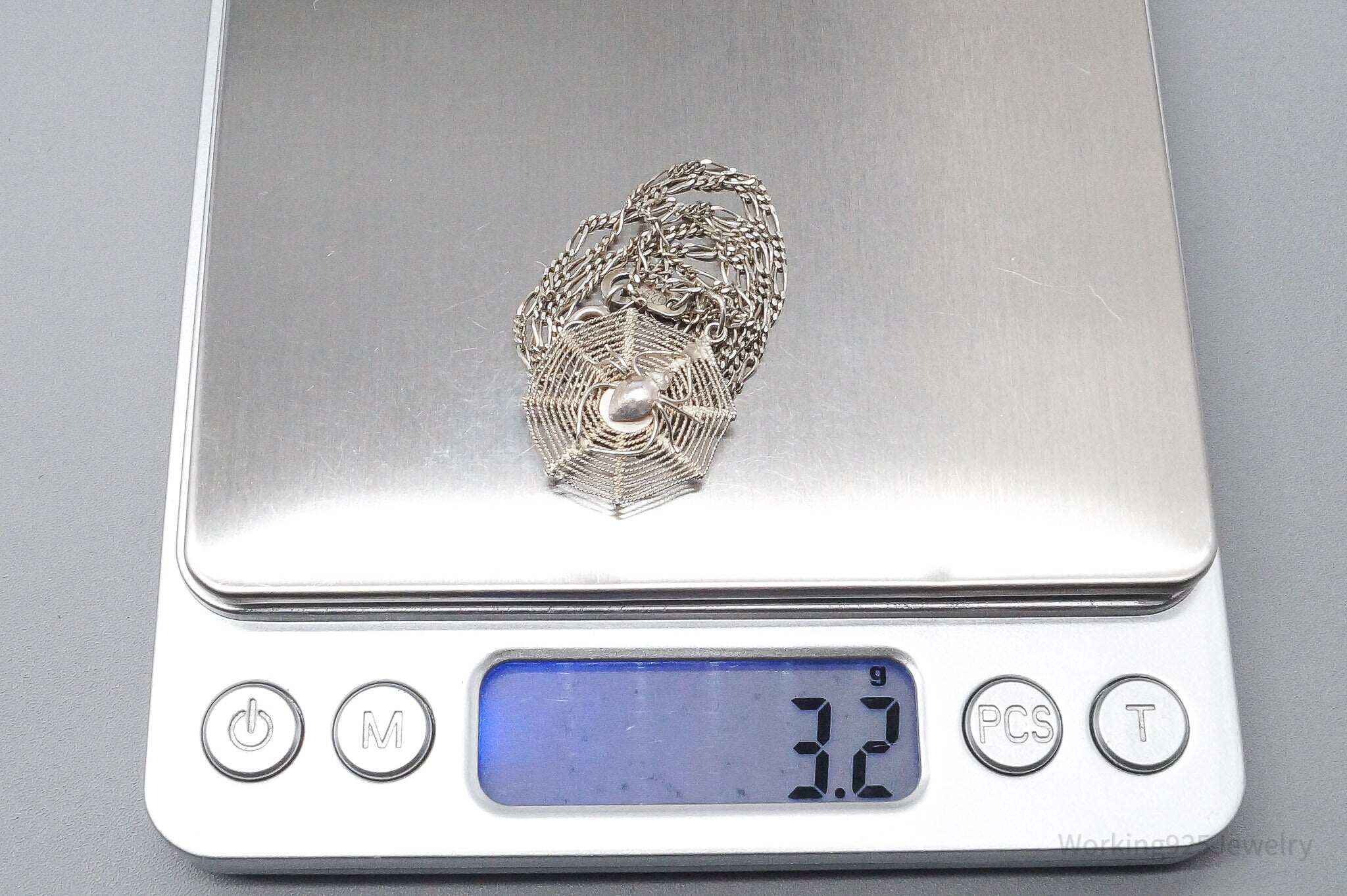 Vintage Filigree Spider In Web Sterling Silver Necklace 20"