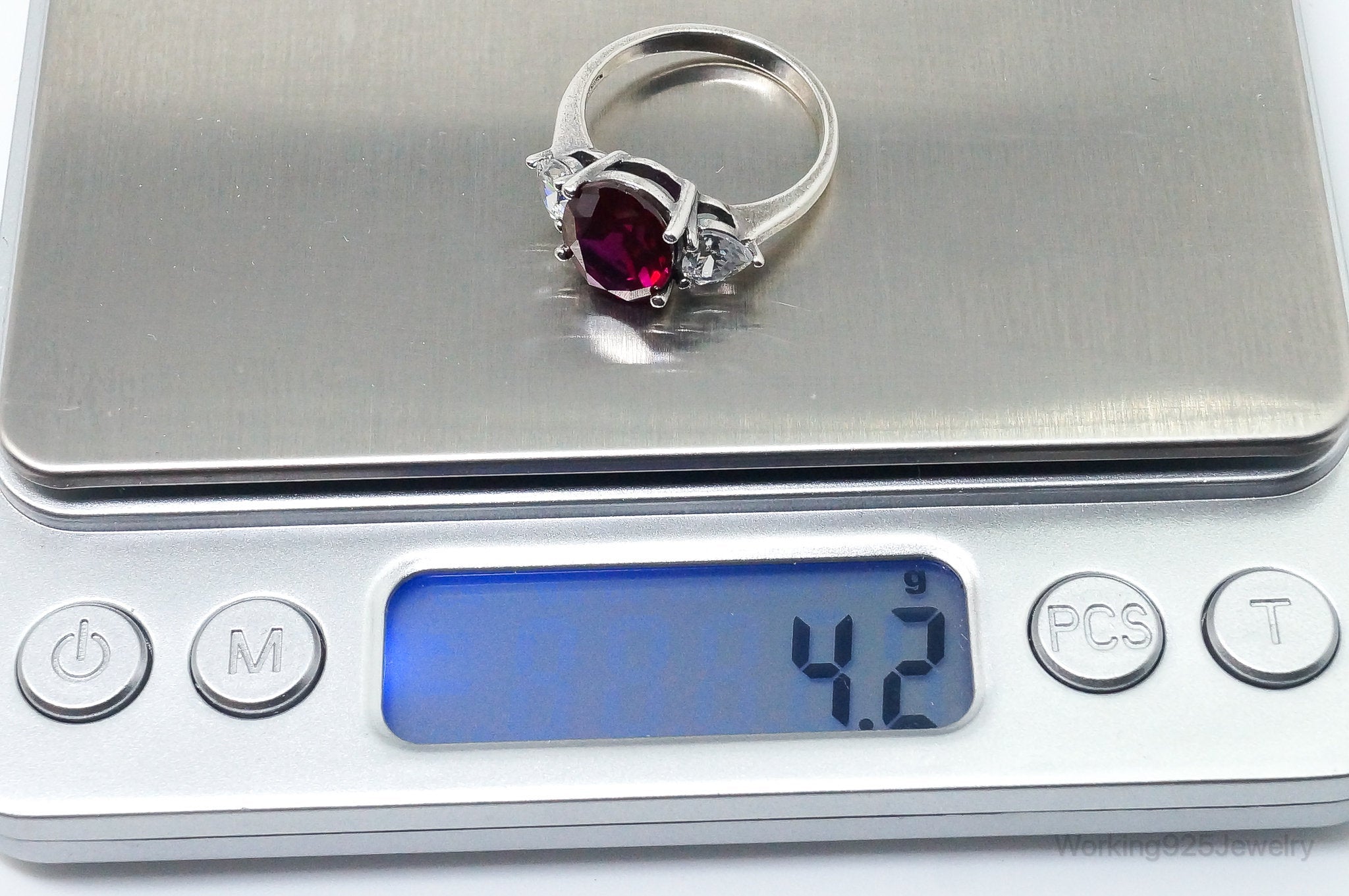 Vintage Large Lab Ruby DQCZ Sterling Silver Ring - Size 8