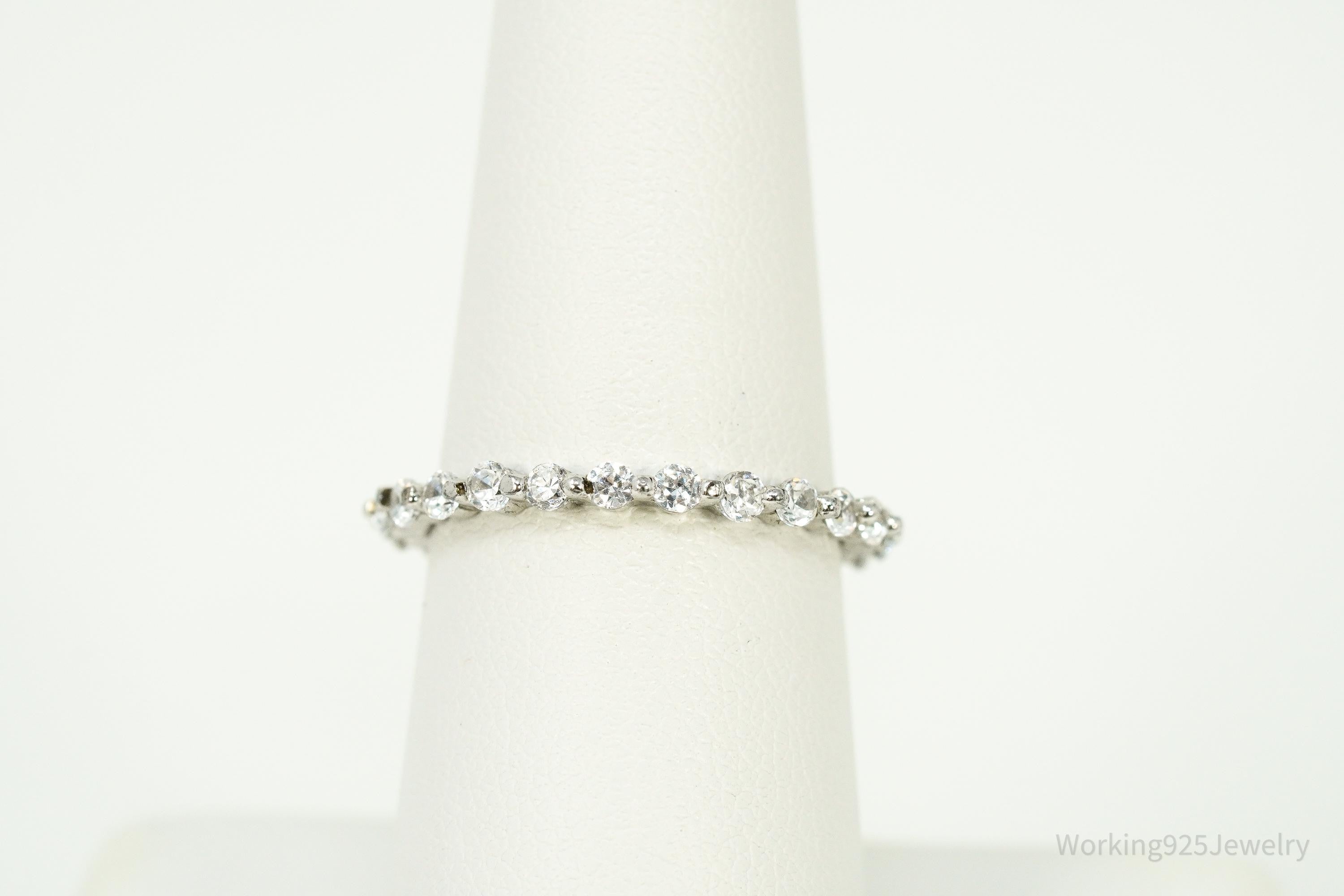 Vintage Cubic Zirconia Sterling Silver Band Ring - Size 7.5