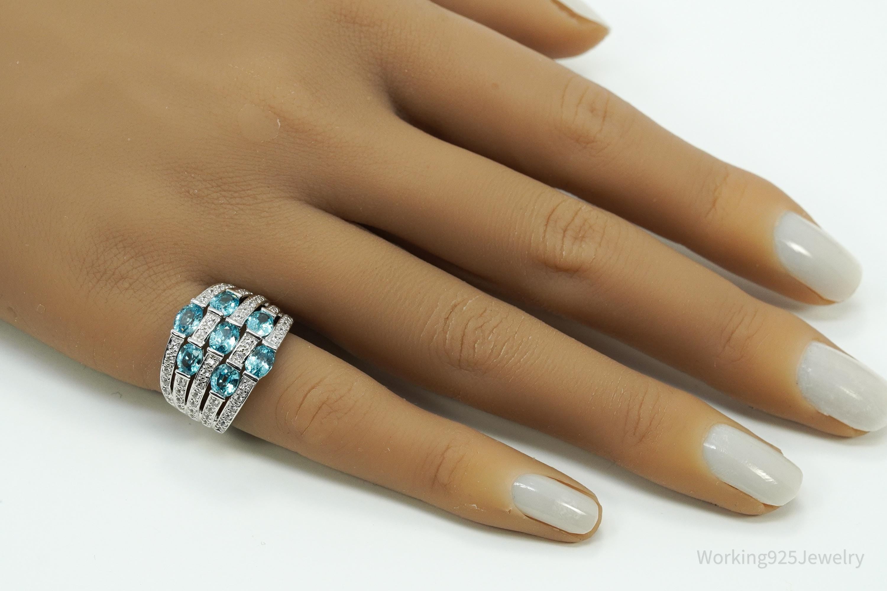 Blue & White Topaz Sterling Silver Ring - Size 5.25