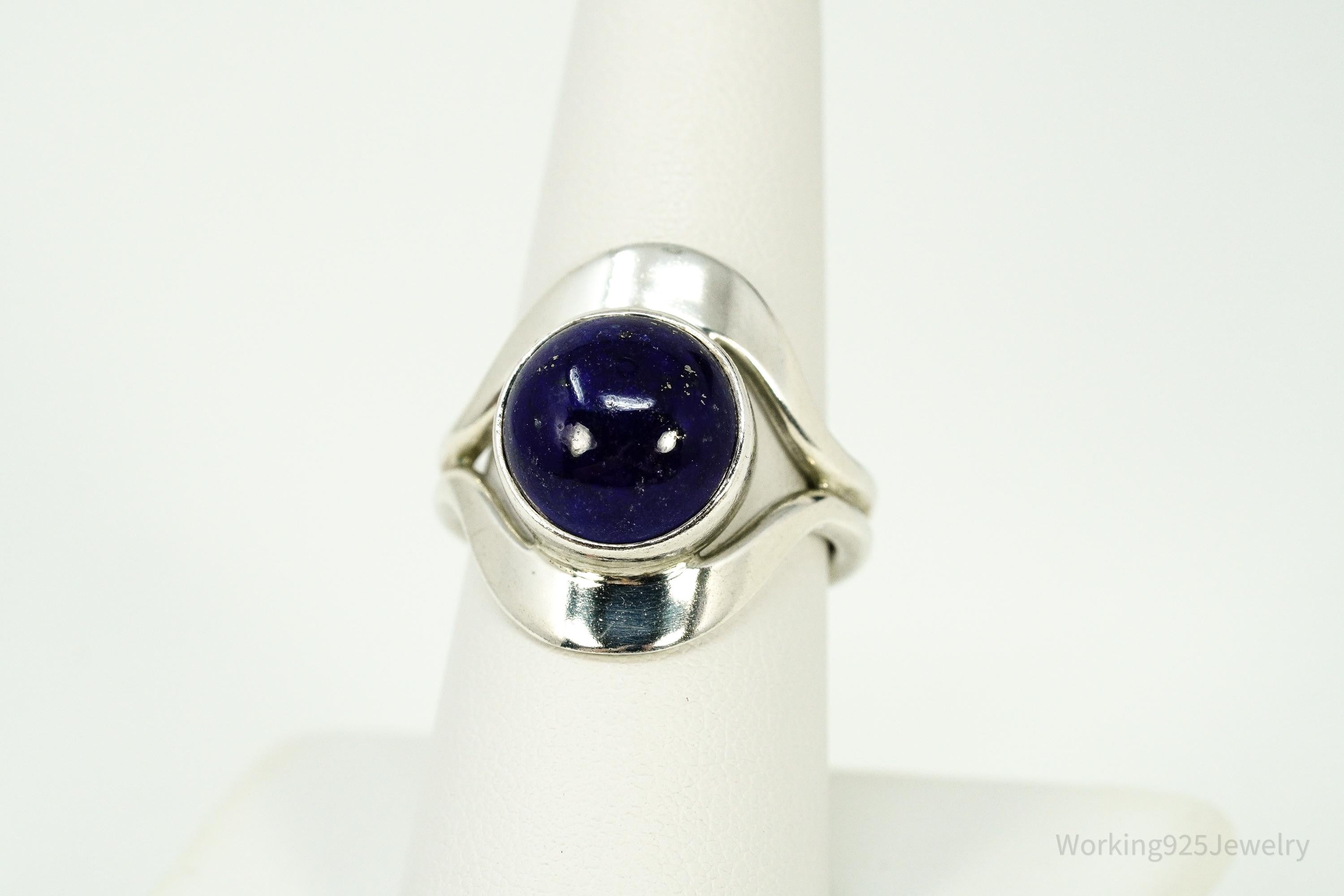 Vintage Mexico Lapis Lazuli Modernist Style Sterling Silver Ring Size 8.25