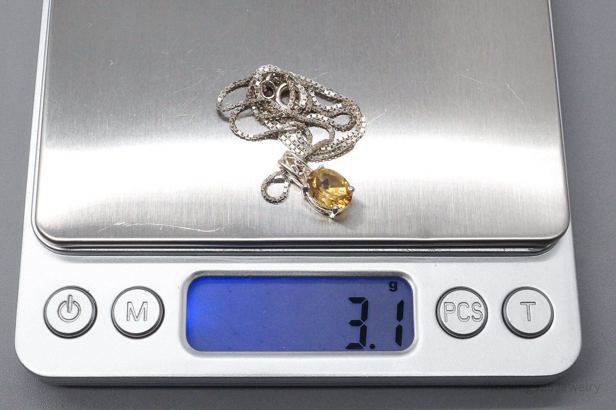 Vintage Large Citrine Sterling Silver Necklace 16"