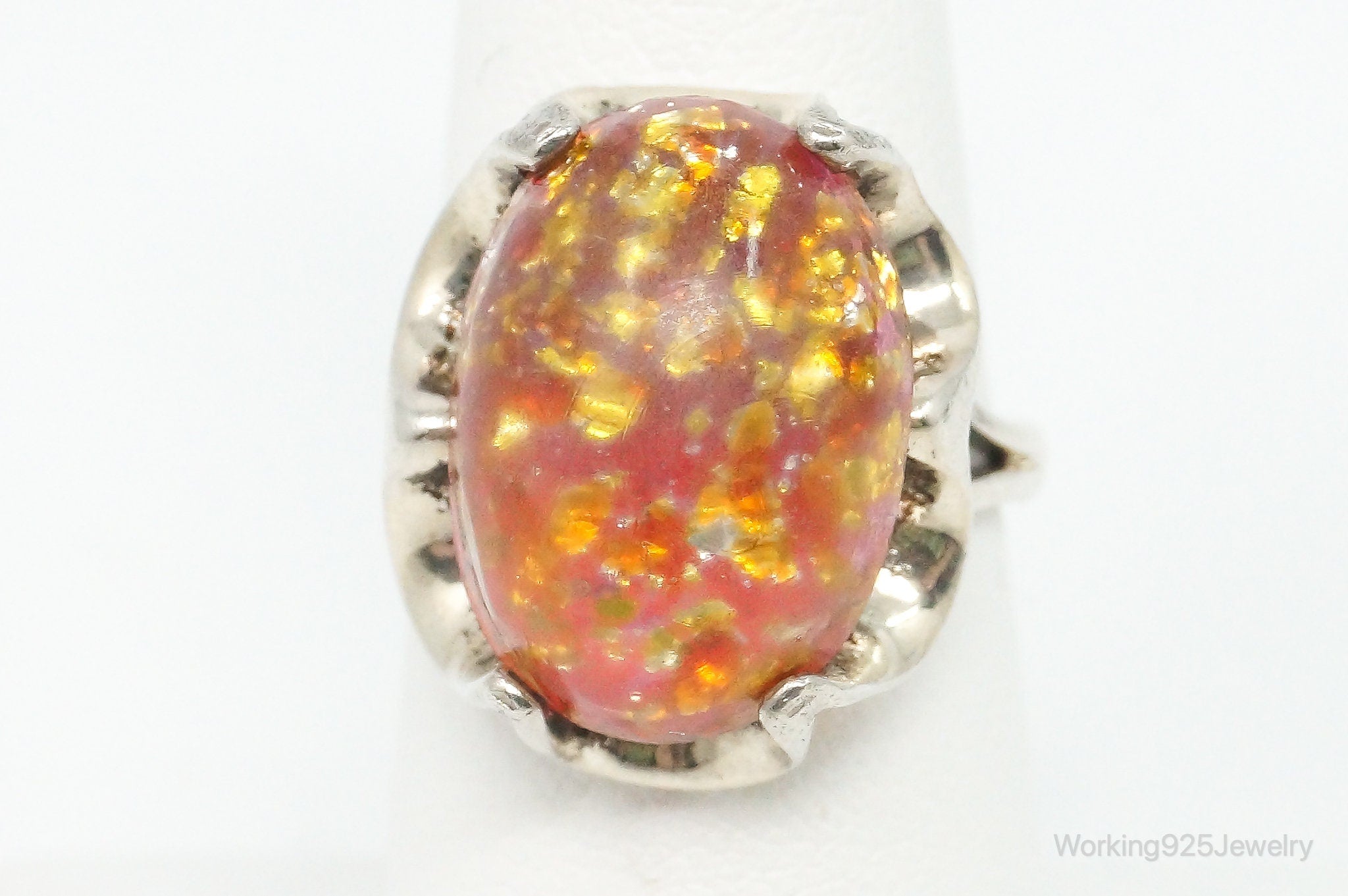 Vintage Mexico Faux Fire Opal Sterling Silver Ring - Size 6.75