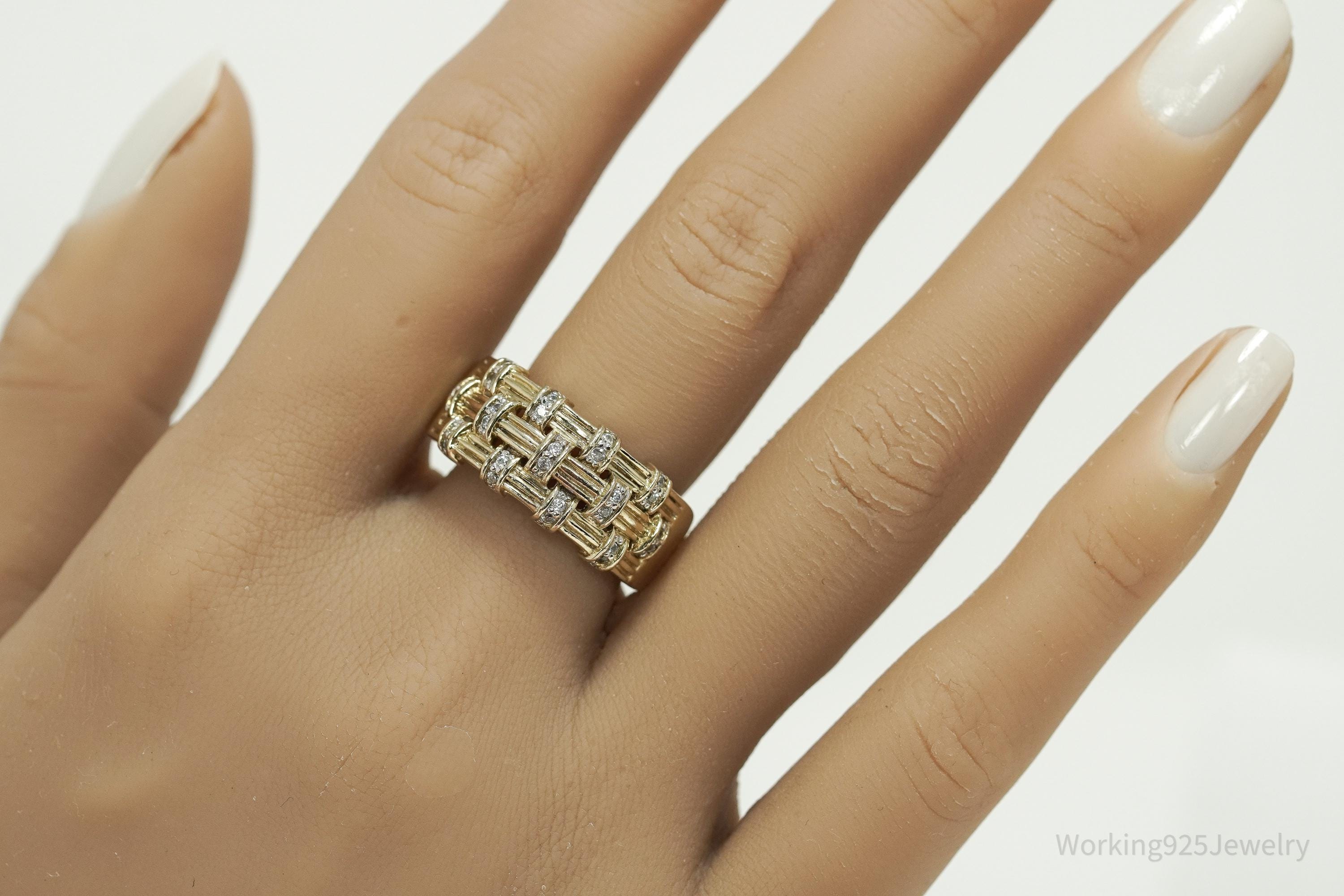 Vintage Cubic Zirconia Gold Vermeil Sterling Silver Band Ring - Size 10.25