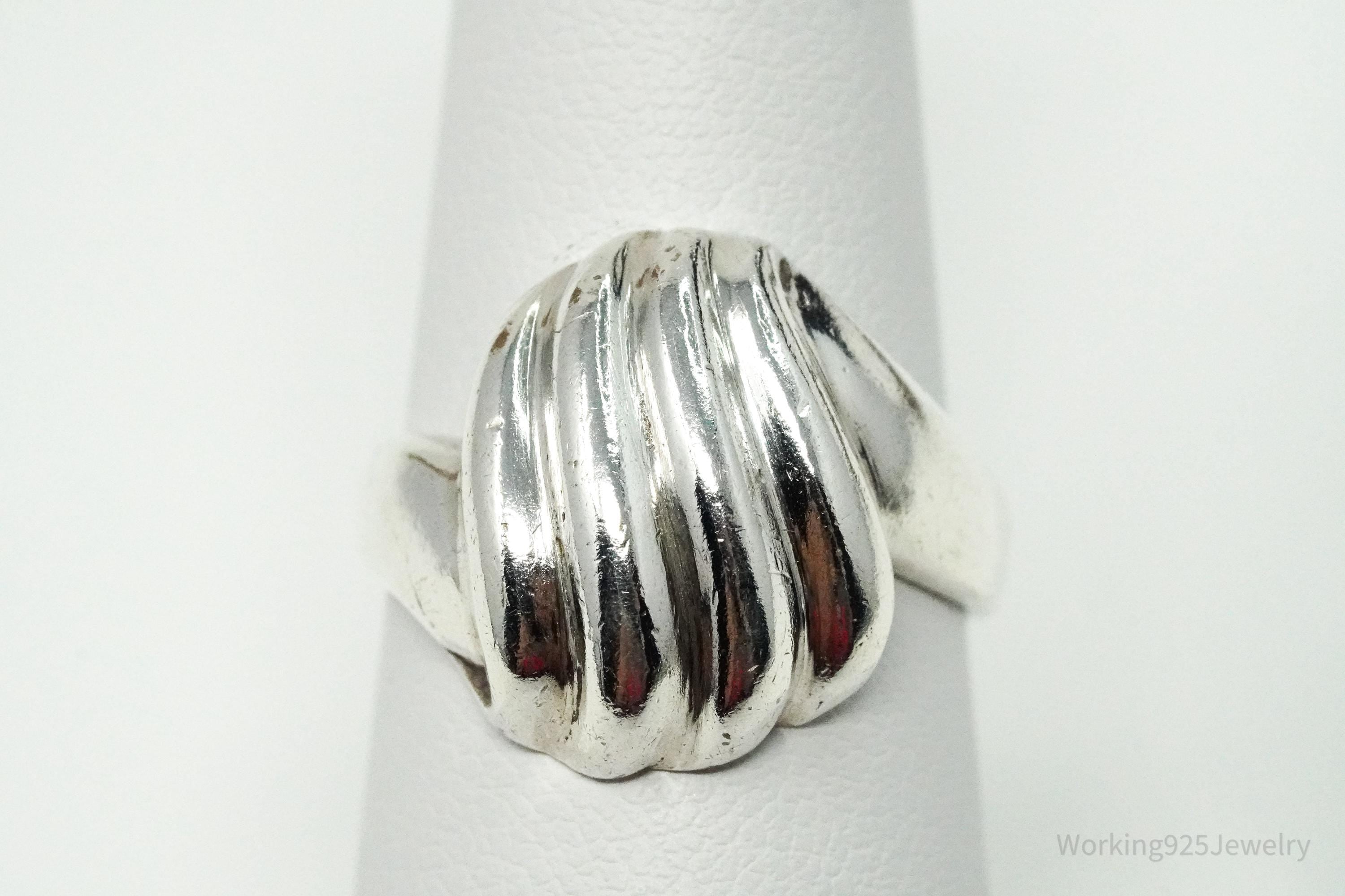 Vintage Puffy Ribbed Modernist Style Sterling Silver Ring - Size 6.75