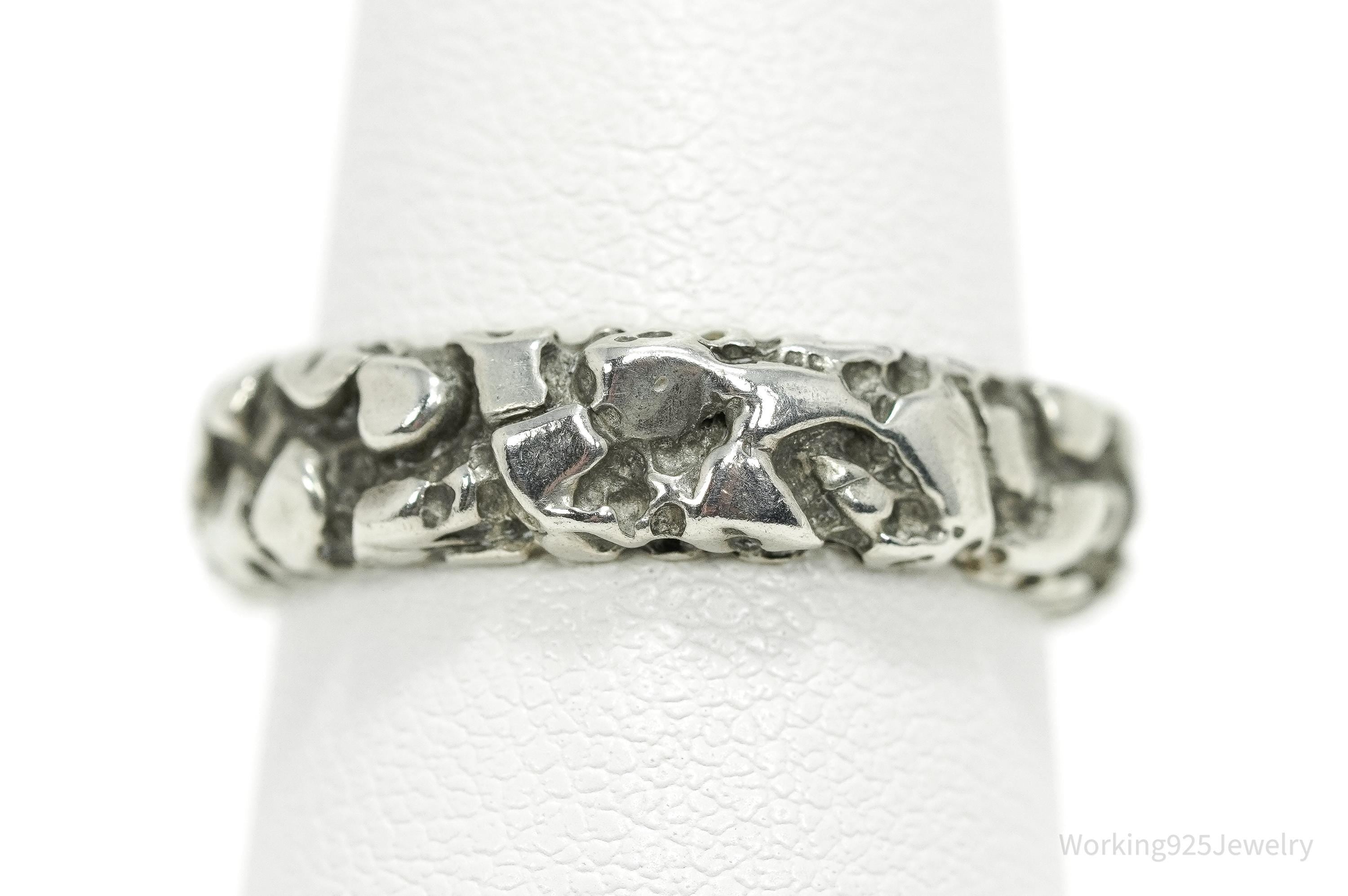 Vintage Brutalist Style Sterling Silver Band Ring - Size 7.5