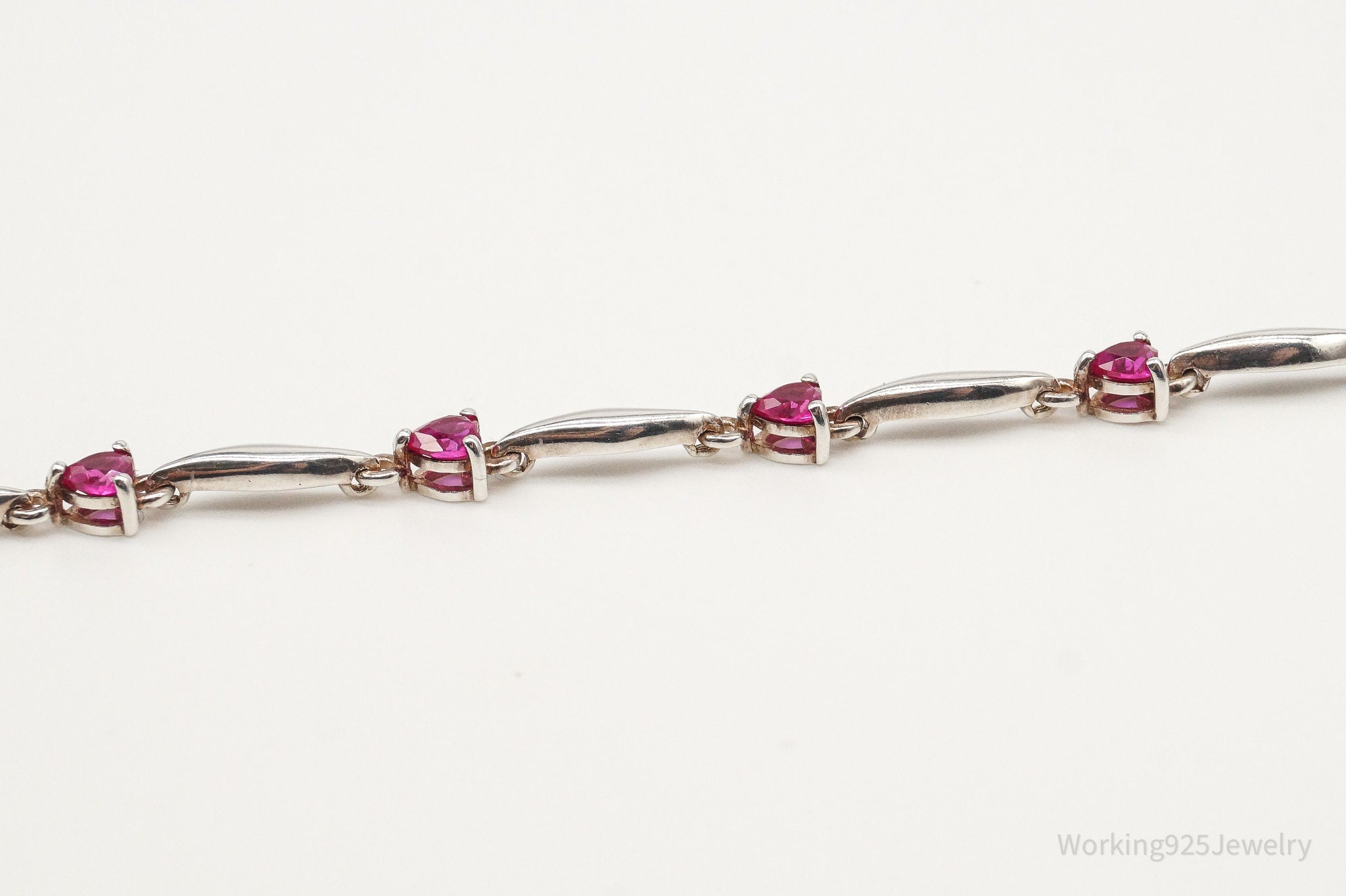 Vintage Ruby Hearts Sterling Silver Bracelet