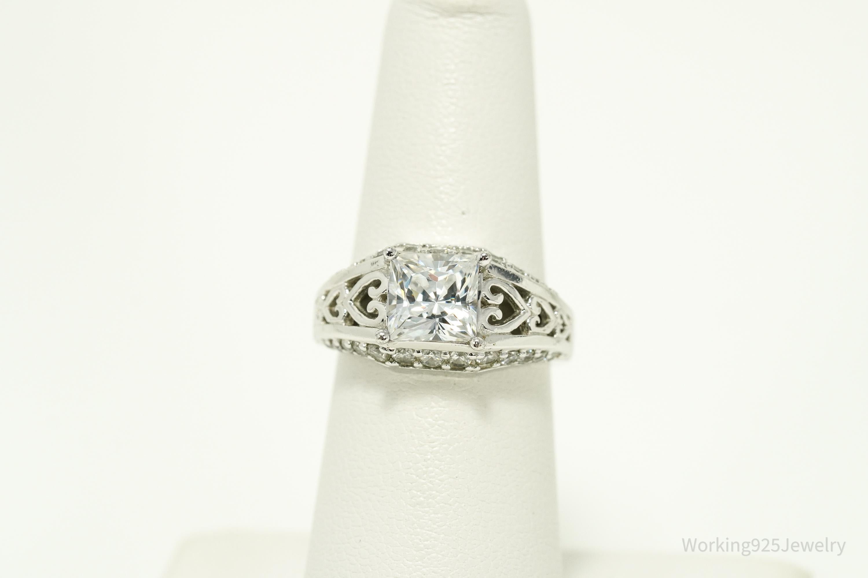 Vintage Diamonique Cubic Zirconia Sterling Silver Ring Size 6.25