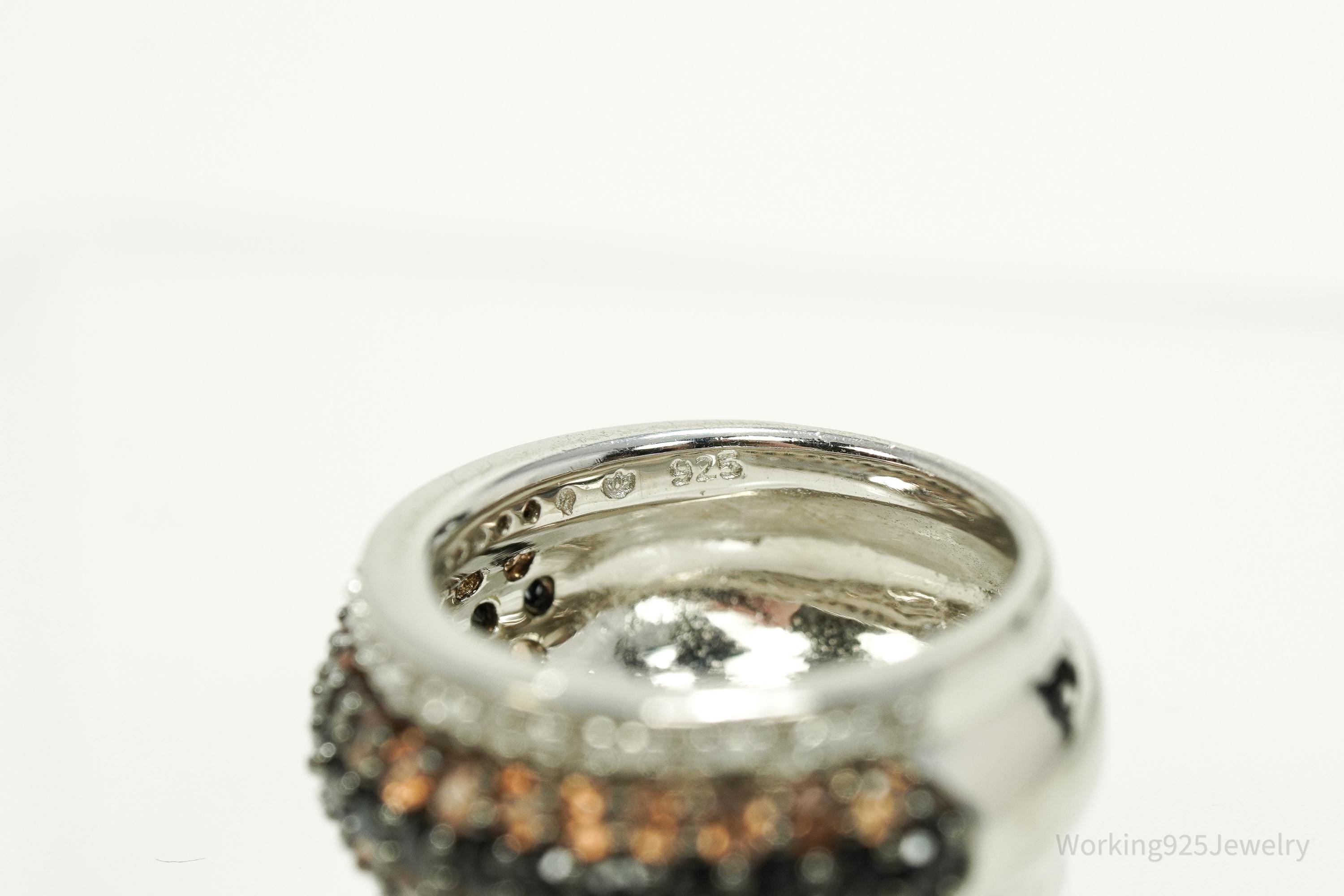 Designer Black Spinel, Citrine, & Cubic Zirconia Sterling Silver Ring Size 6.25