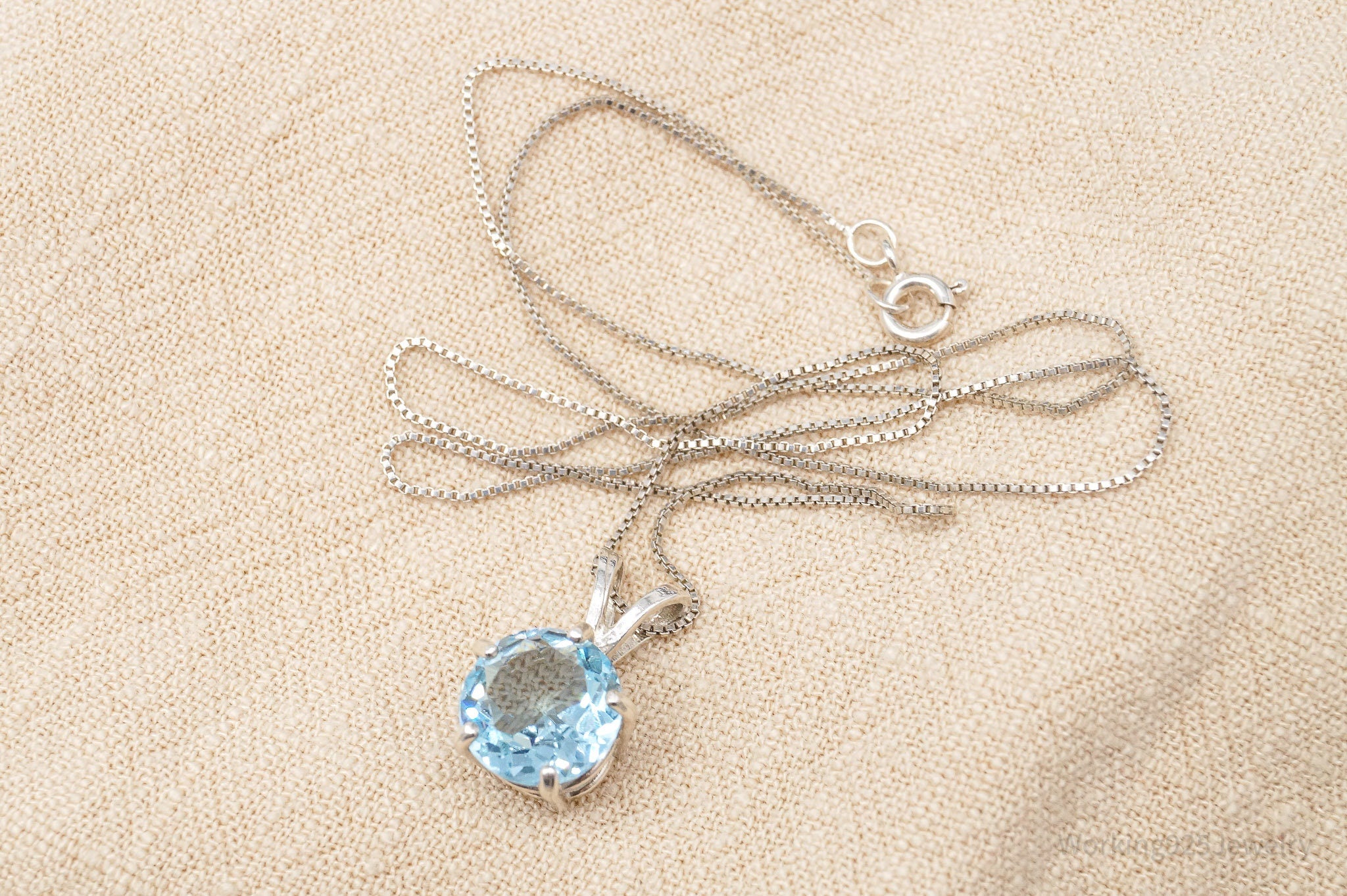 Vintage Large Blue Topaz Sterling Silver Necklace 18"