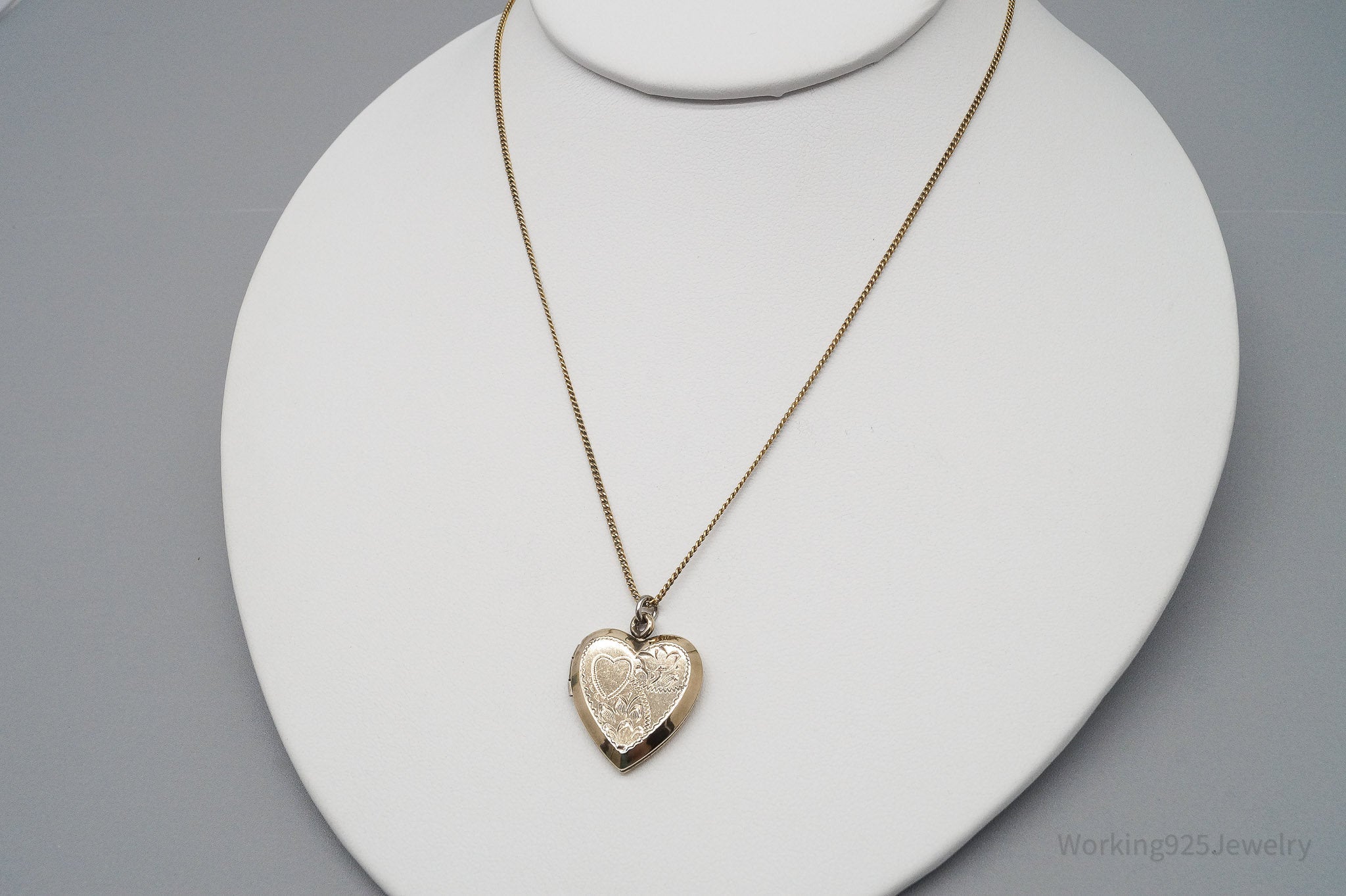 Antique S & C 12K Gold Filled Heart Locket Sterling Silver Necklace - 18"