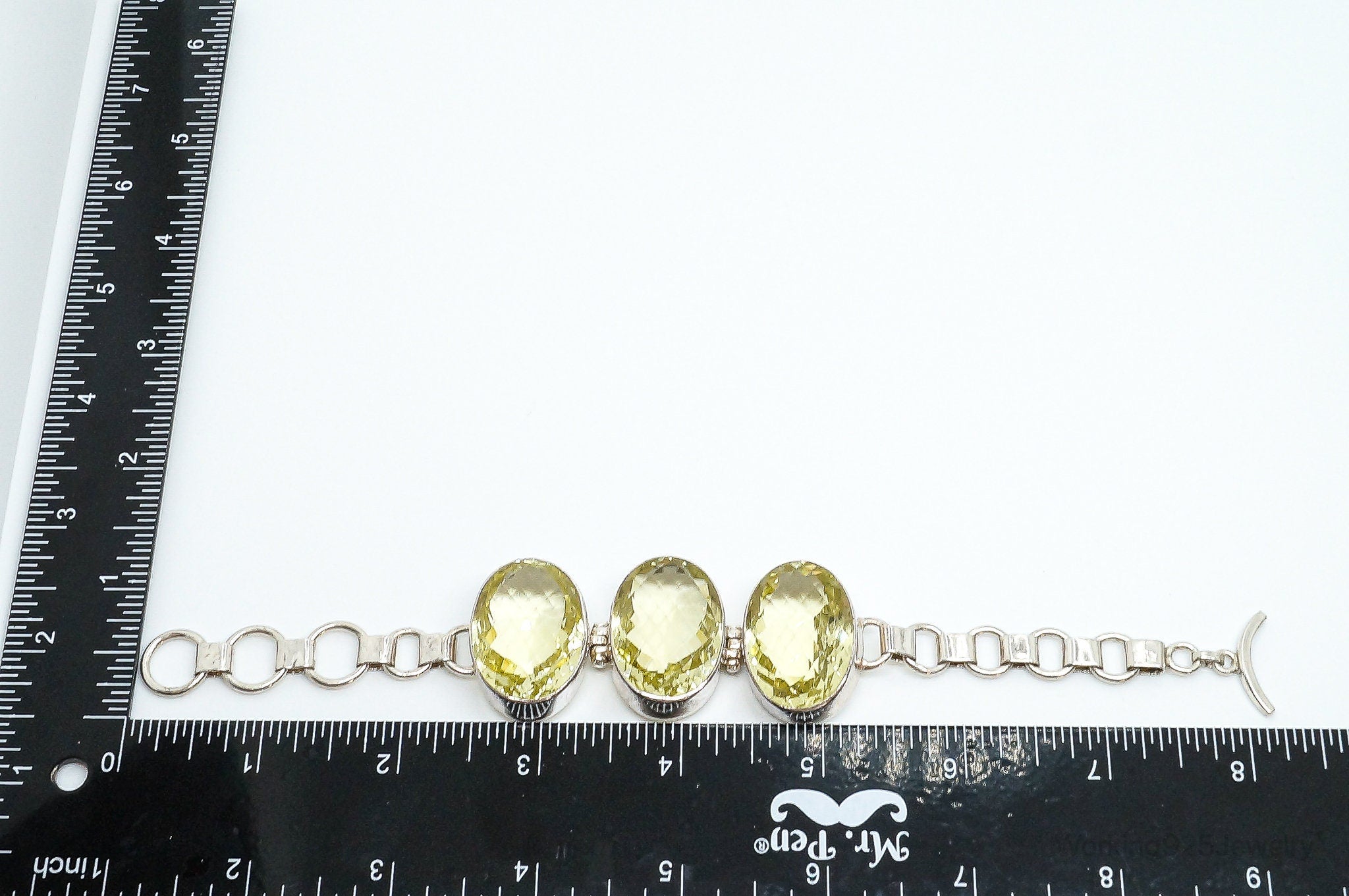 Vintage Large Lemon Quartz Sterling Silver Toggle Bracelet