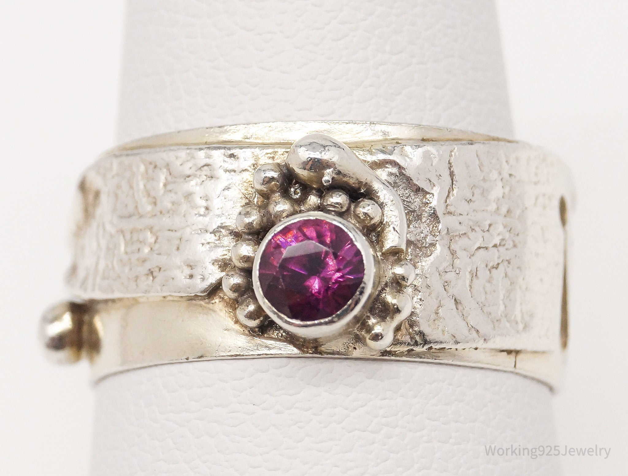 Vintage Pink Tourmaline Brutalist Style Sterling Silver Ring - Size 8.5