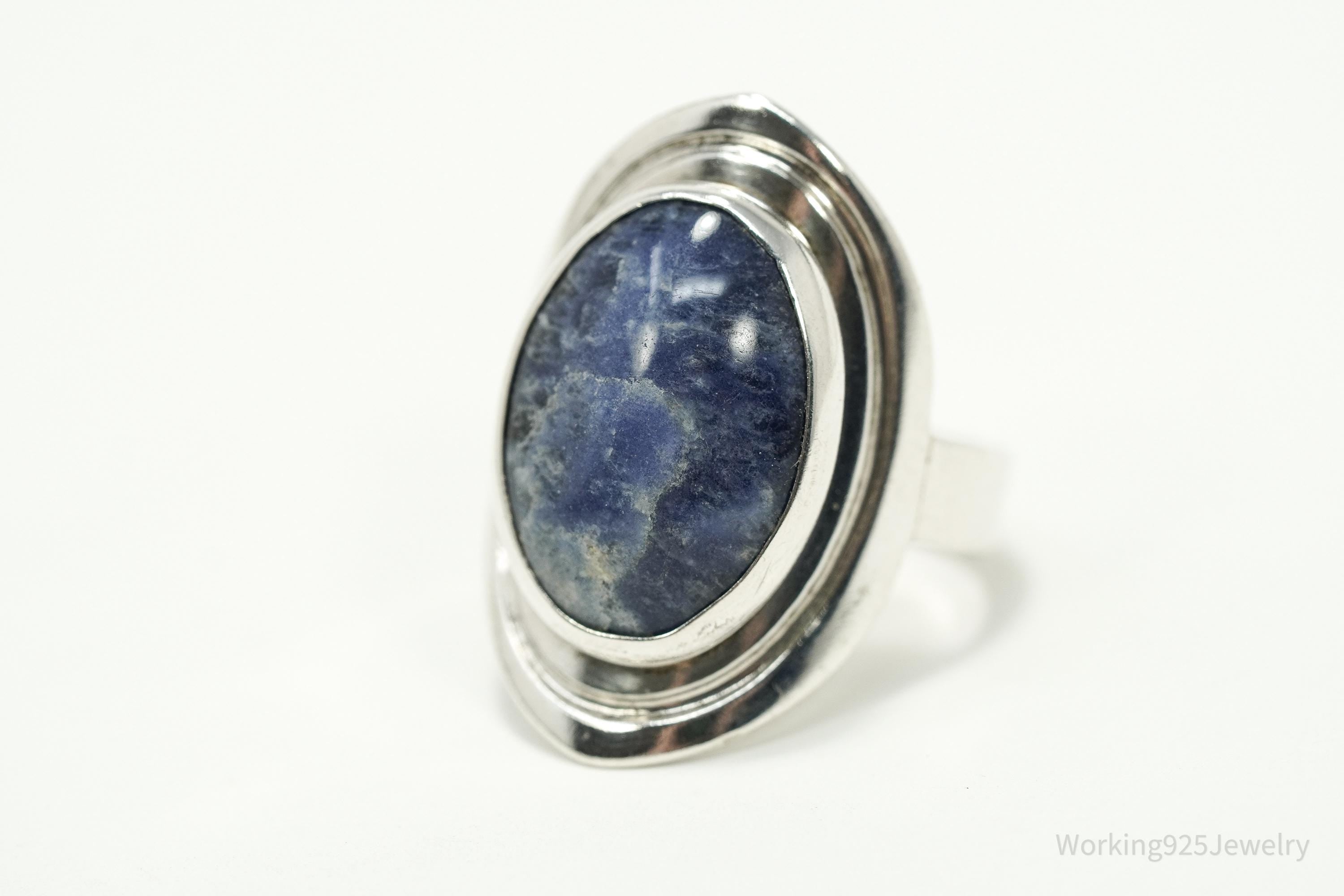 Vintage Lapis Lazuli Modernist Style Sterling Silver Ring - Size 8.5