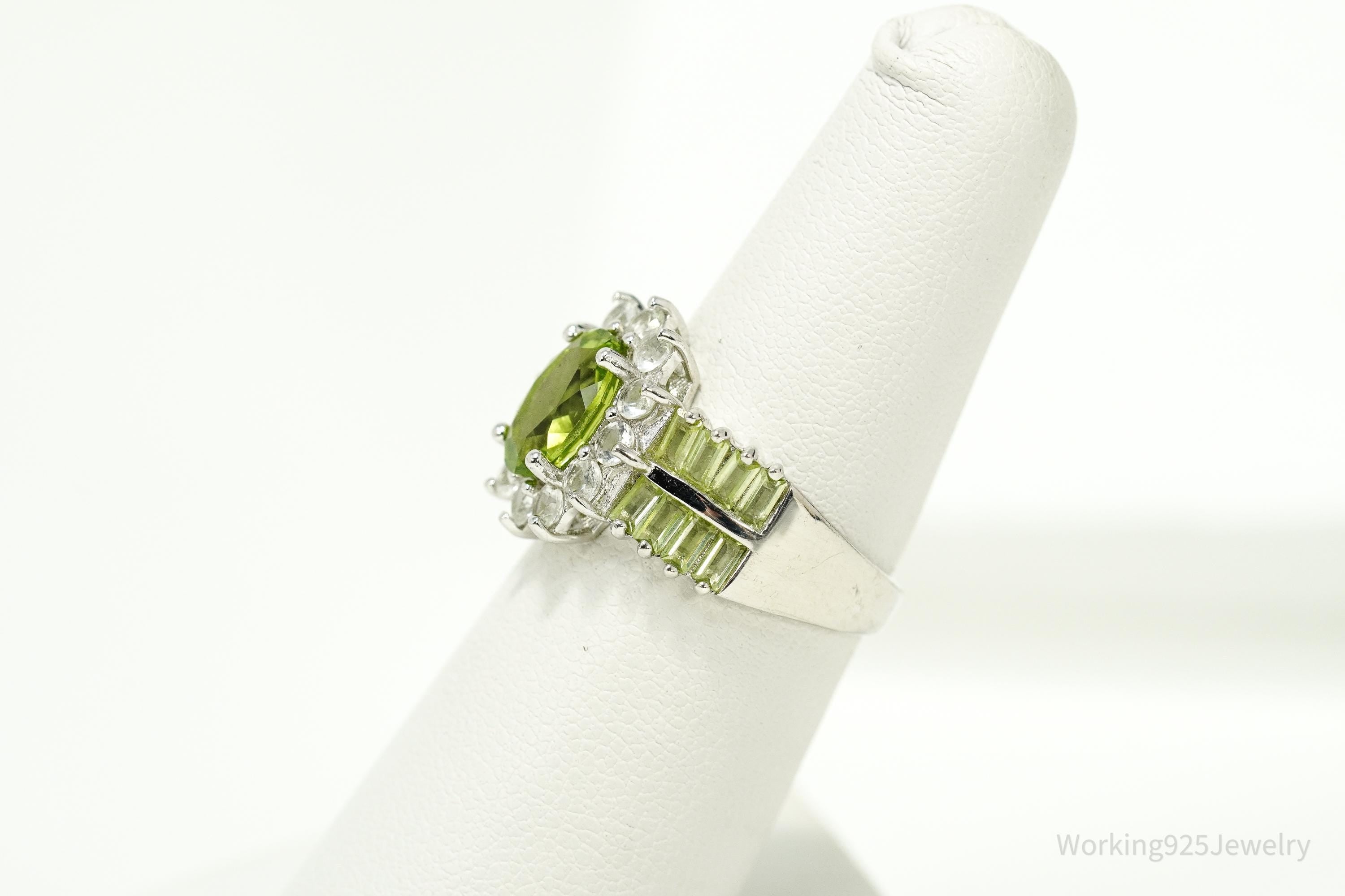 Peridot & Cubic Zirconia Sterling Silver Ring - Size 6