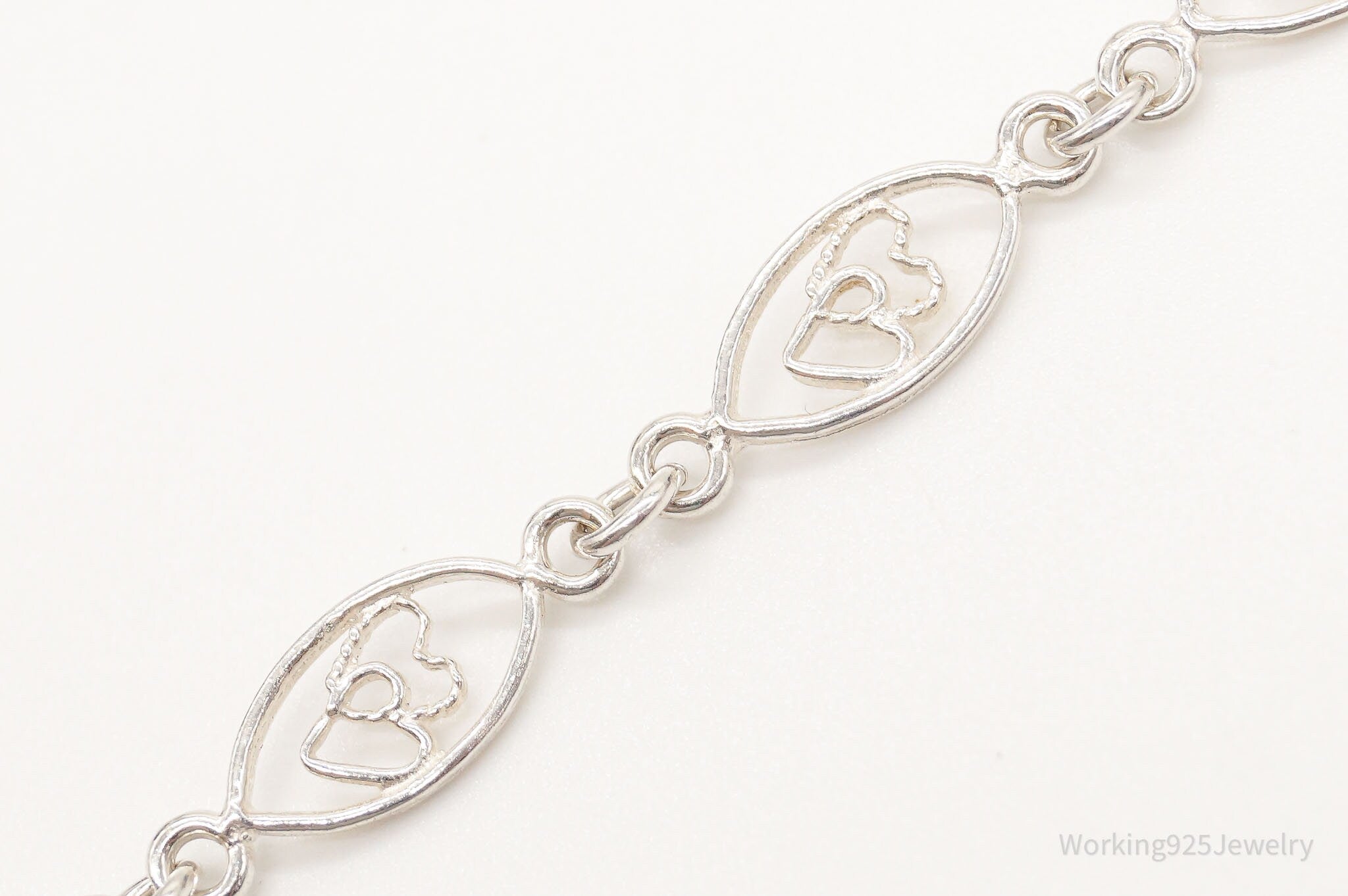 Vintage Linked Hearts Sterling Silver Bracelet