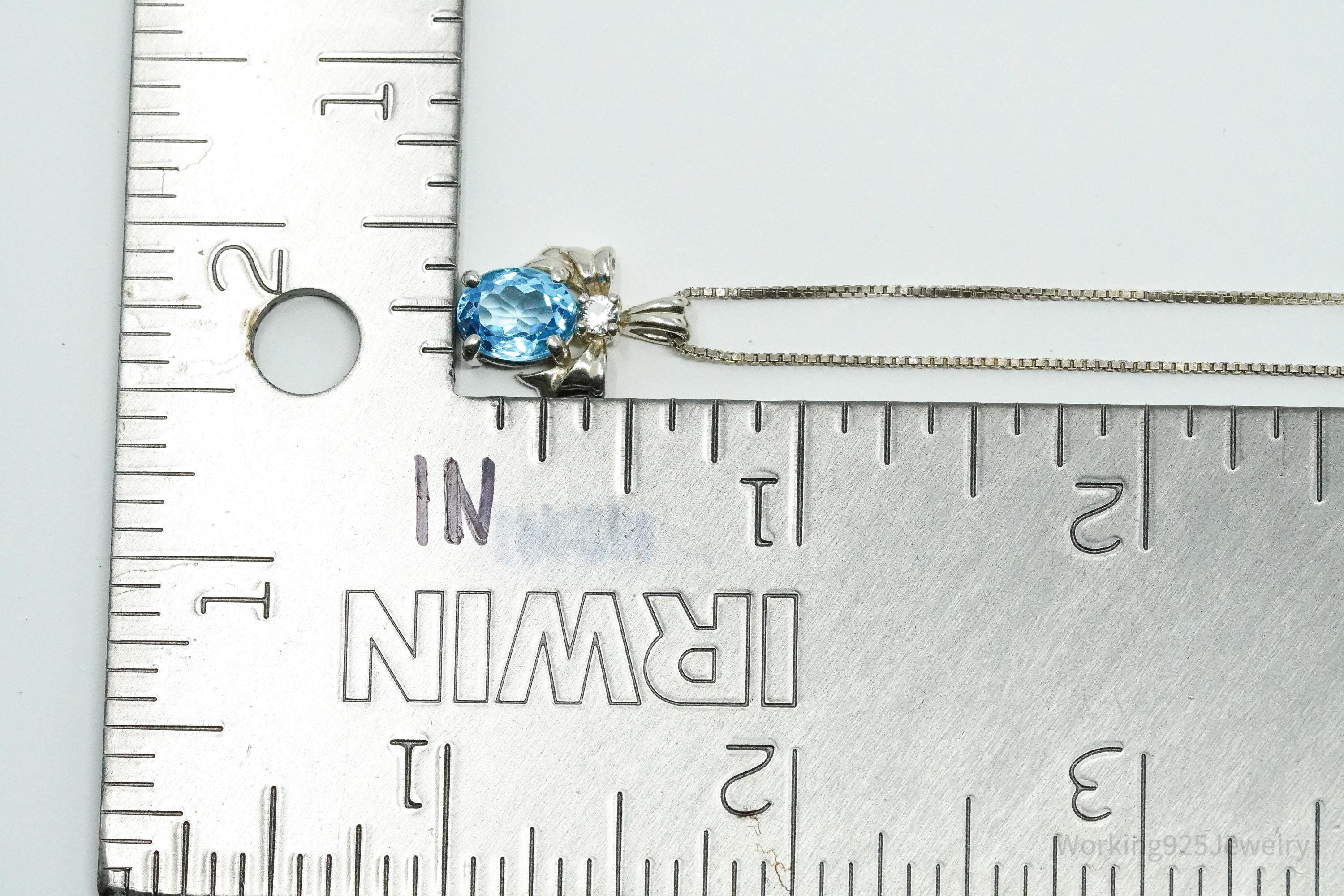 Vintage Blue Topaz & Cubic Zirconia Sterling Silver Necklace 18"