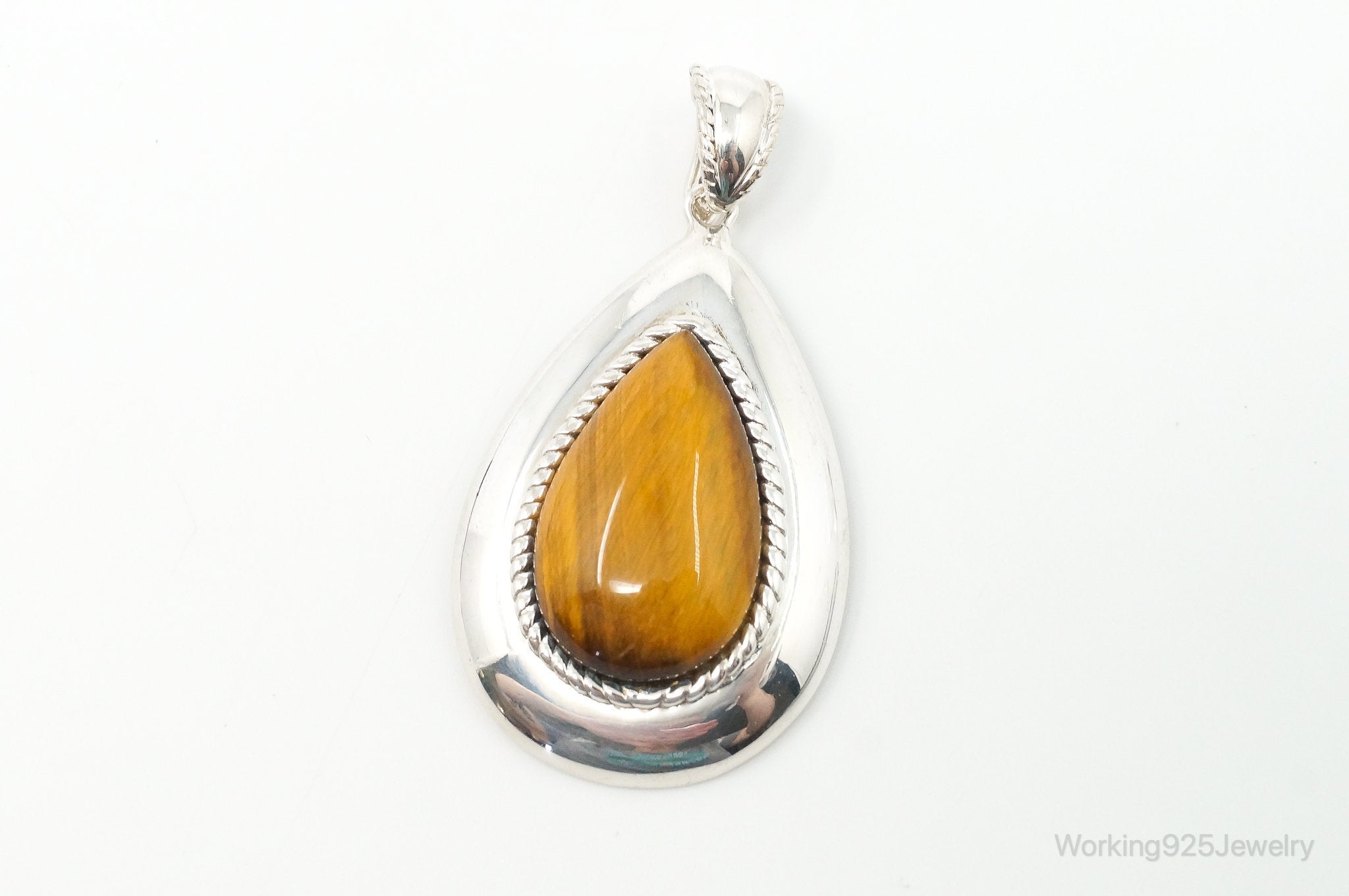 Vintage Large Tigers Eye Southwestern Style Sterling Silver Pendant